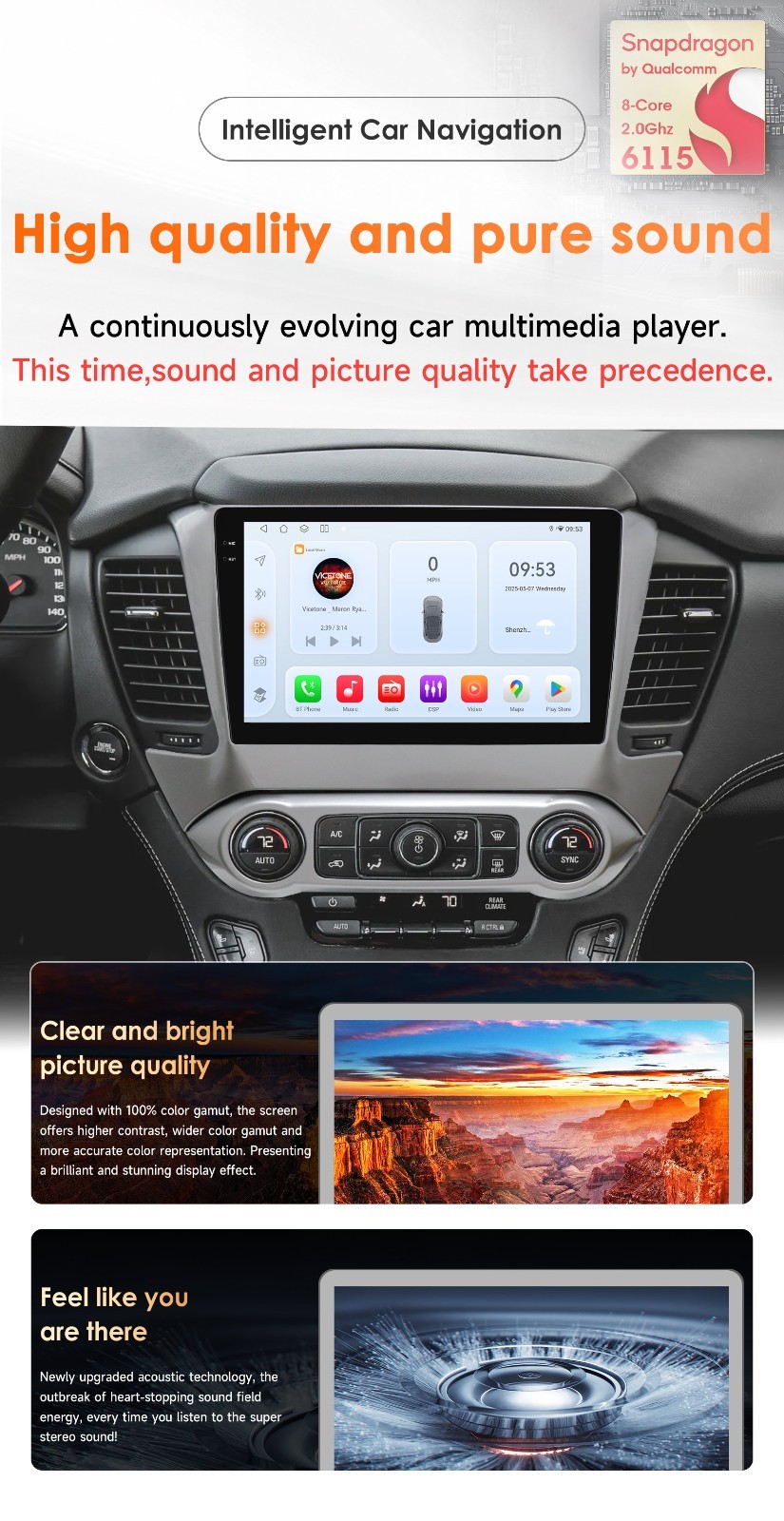 Car Stereo Radio 8Core For GMC Chevrolet Tahoe 15-19 Carplay Android 14 WiFi GPS