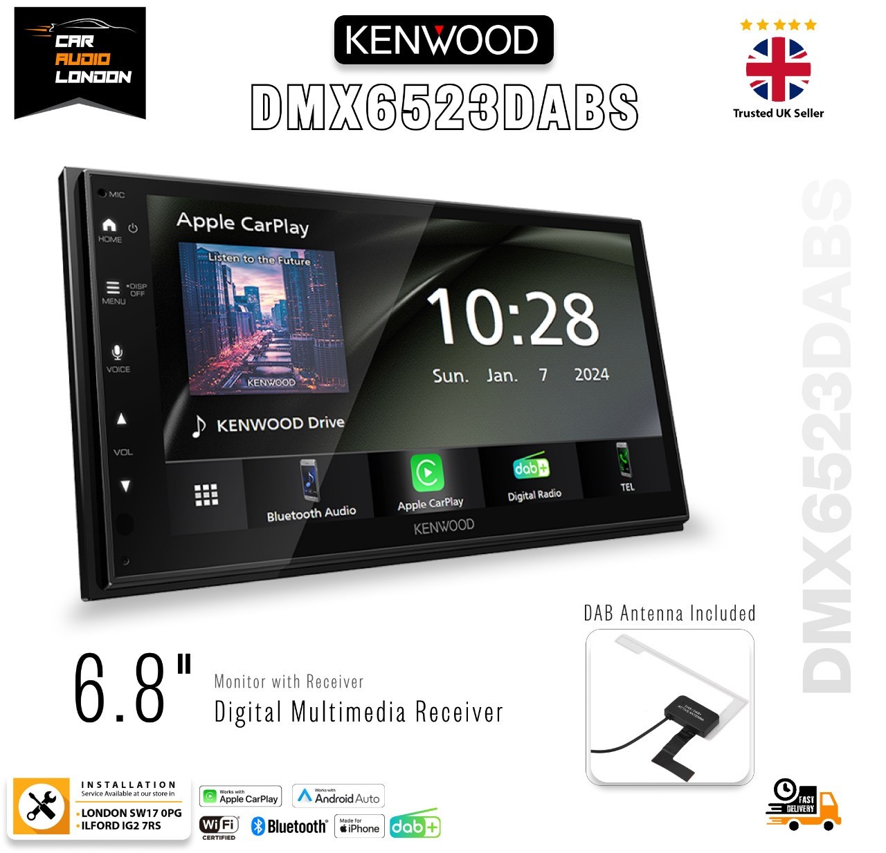 Kenwood DMX6523DABS 6.8″ Touchscreen DAB+ Bluetooth Car Stereo CarPlay & Android