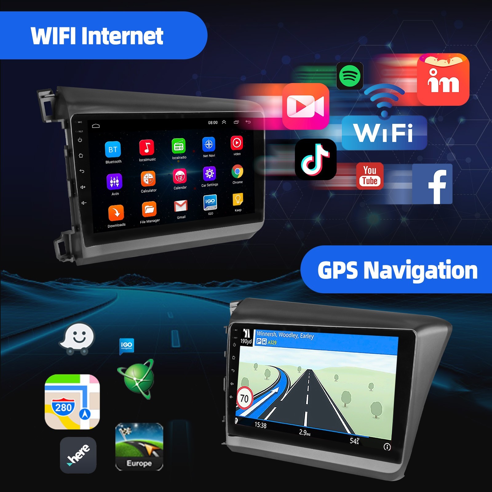 For 2012 Honda Civic LX Sedan 9in Android 15 Car Stereo GPS Navi Apple Carplay
