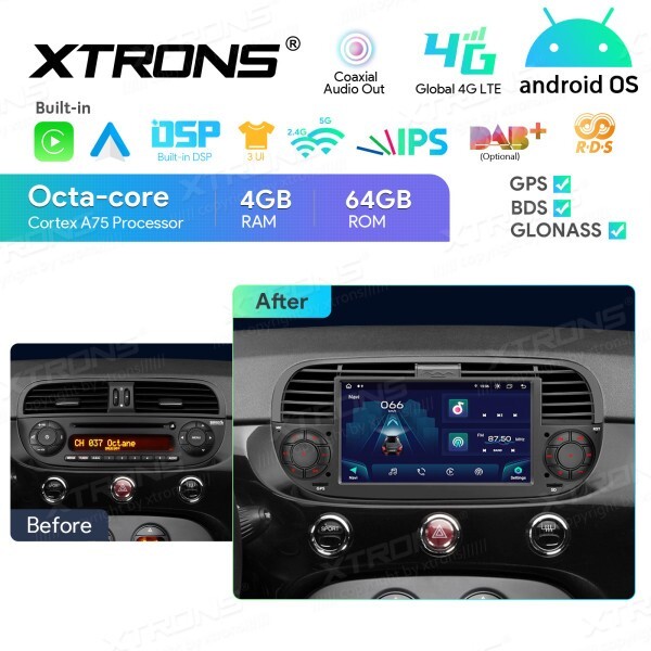 BLACK TABLET CAR FOR FIAT 500 CAR RADIO ANDROID OS 4G RAM + 64G ROM WI-FI GPS 7″