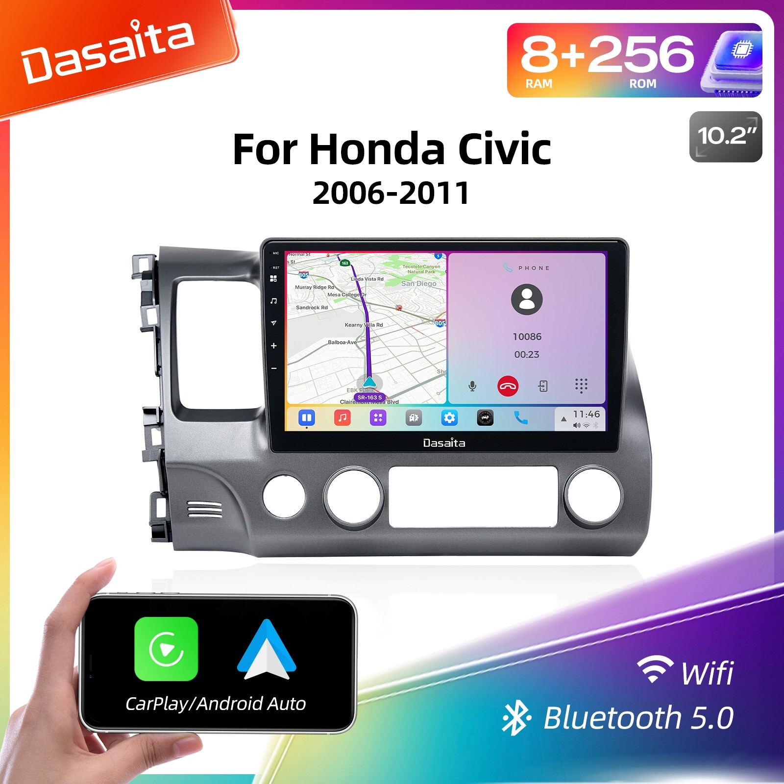 Dasaita Android 13 Radio For Honda Civic 2006-2011 10.2″ QLED Display Car Stereo