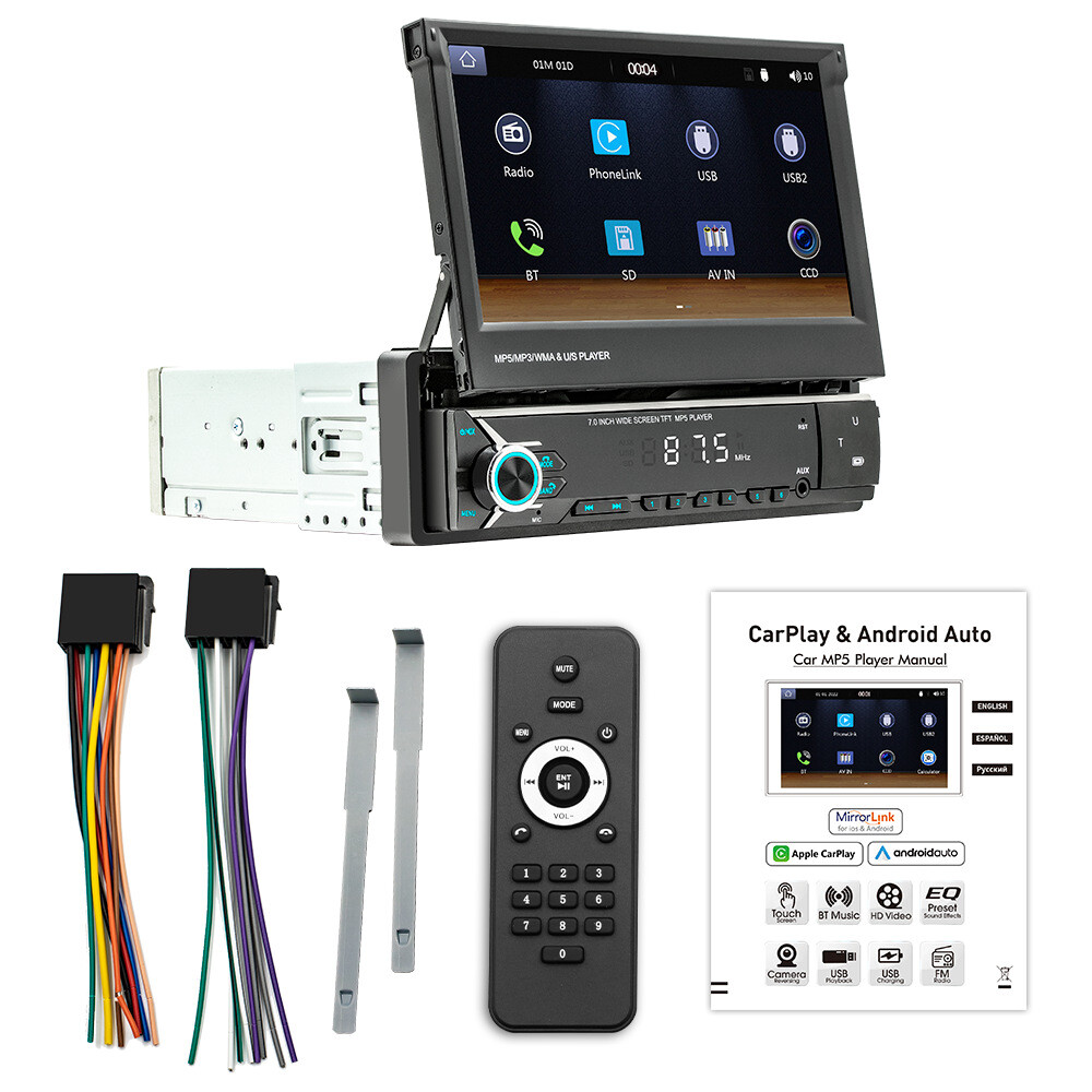 Portable MirrorLink Flip out Autoradio 7 inch Wireless Carplay MP5 MP4 BT Player