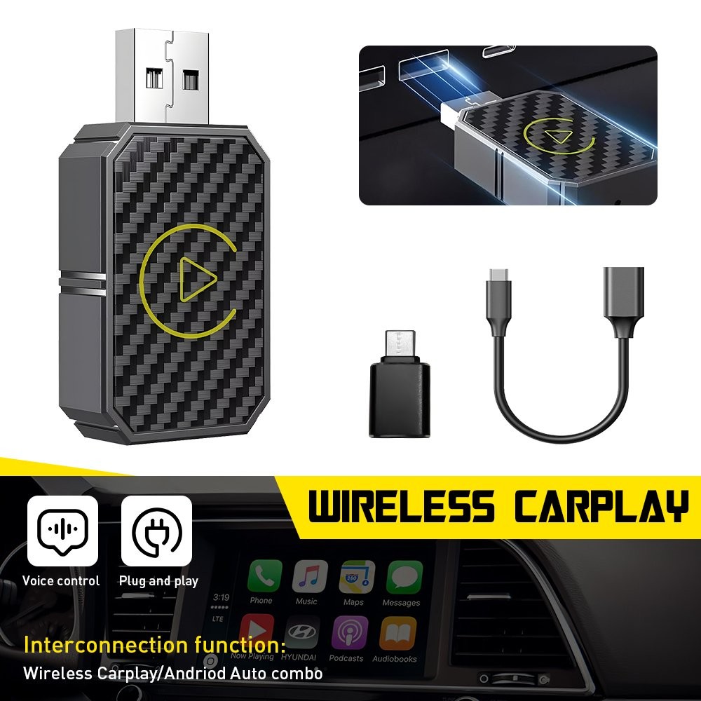 Auto Car Play Wired Wireless CarPlay Adapter for iPhone iOS 10+ Android 11+ New