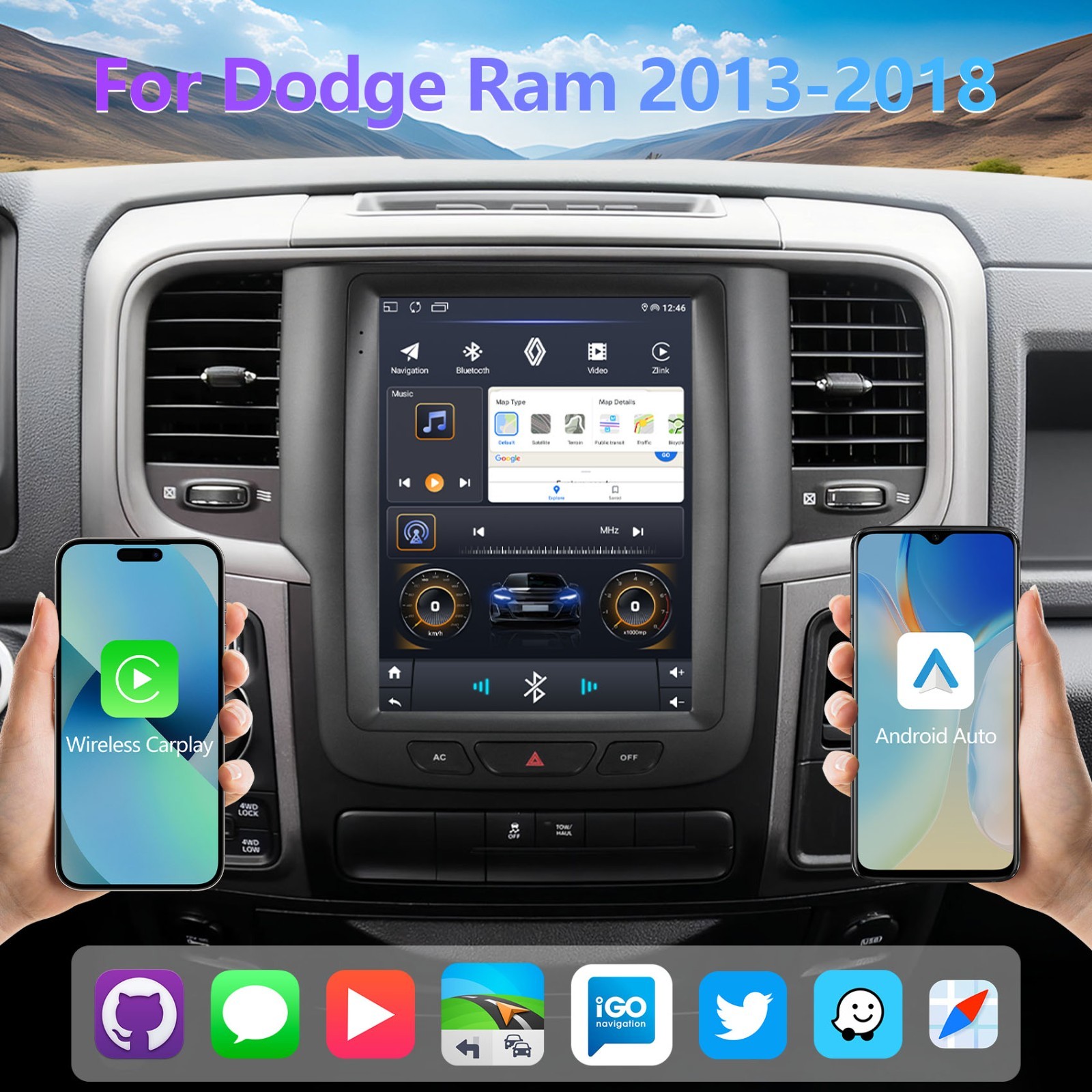 For 2013-2018 Dodge Ram 1500 2500 3500 Android 13 Carplay Car Stereo Radio GPS