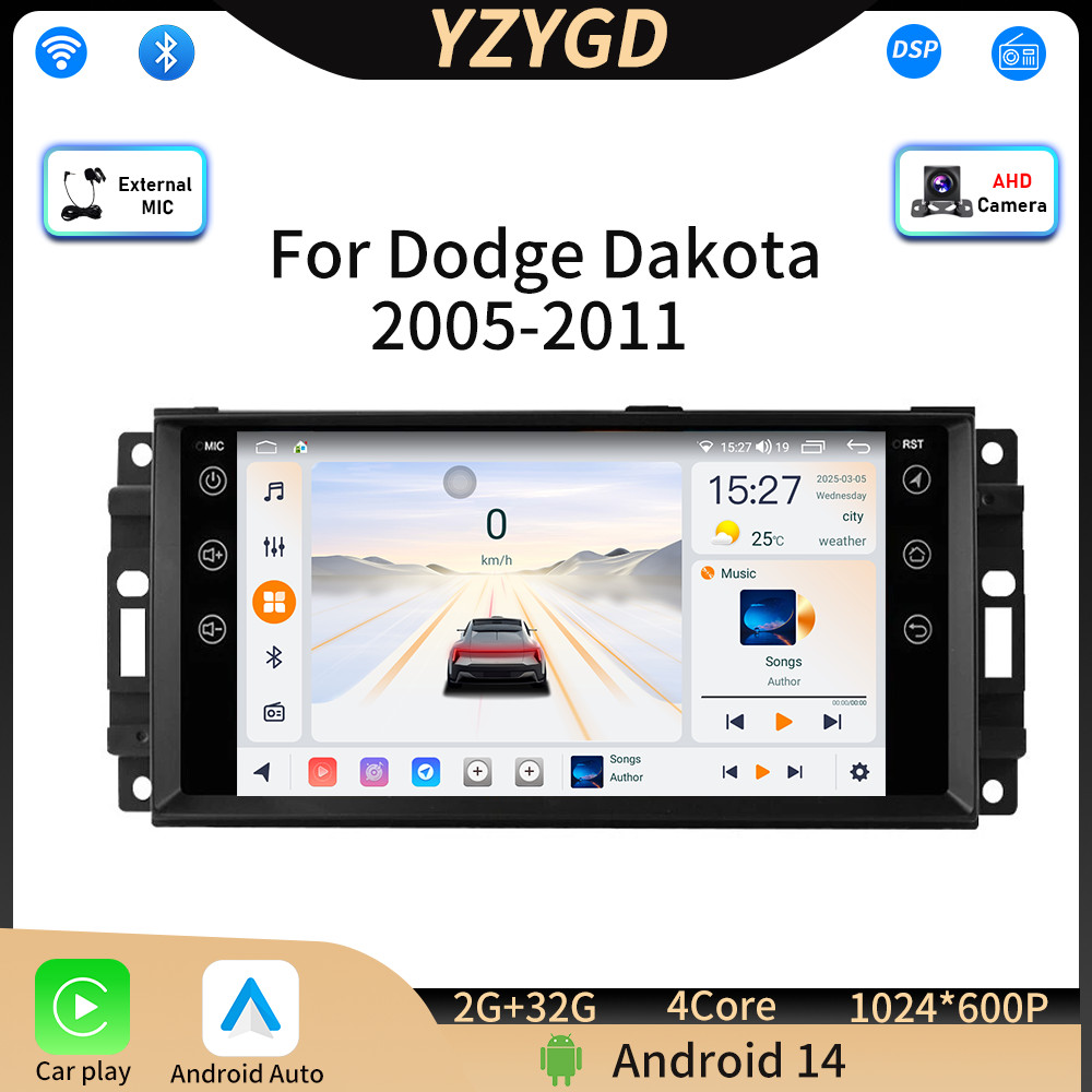 For Dodge Dakota 2005-2011 Car Radio Player GPS 2+32G WIFI Android14 Navigation