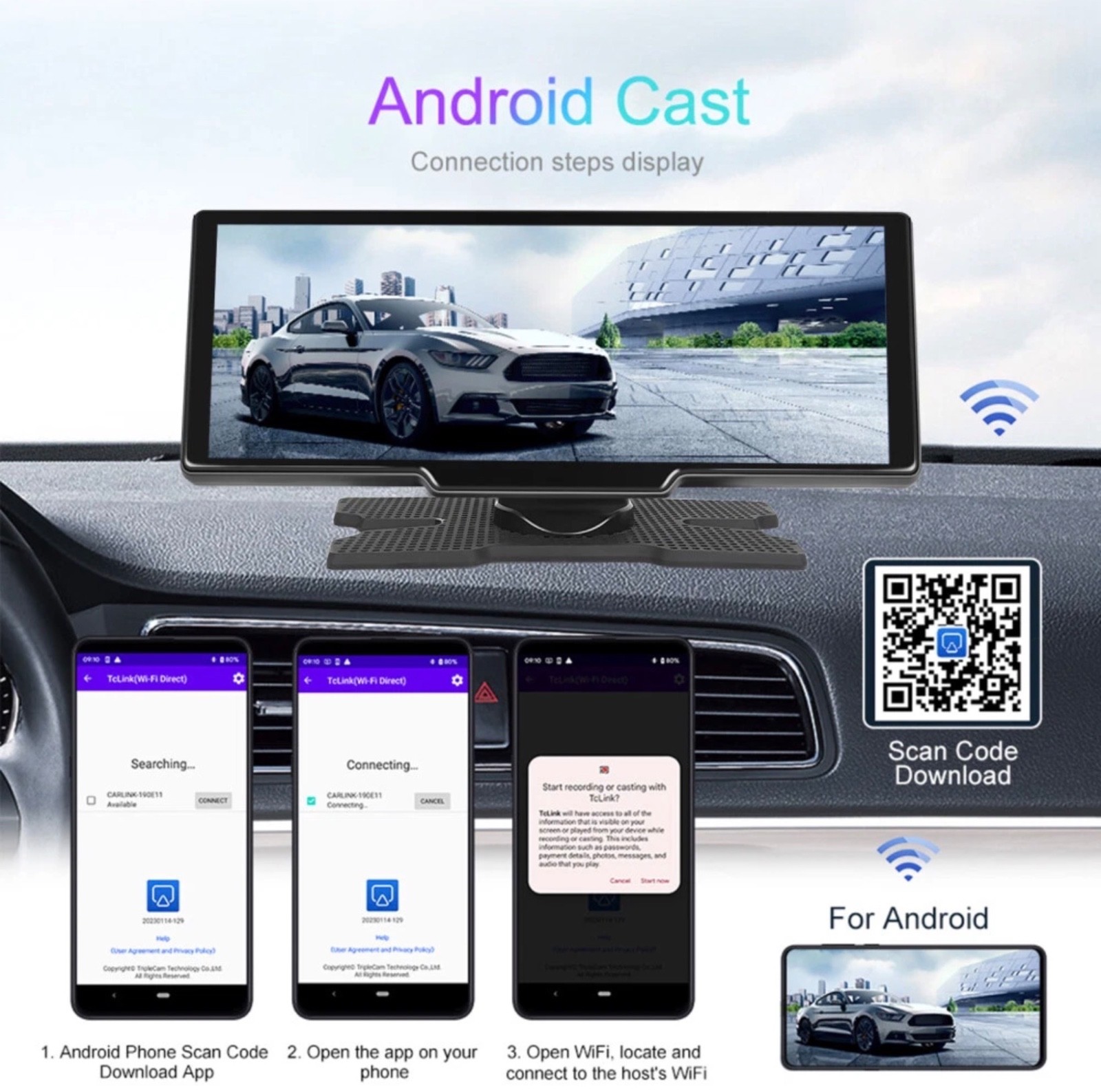 Touch Screen Wireless Apple CarPlay Android Auto DVR Dash Cam And Reverse Camera