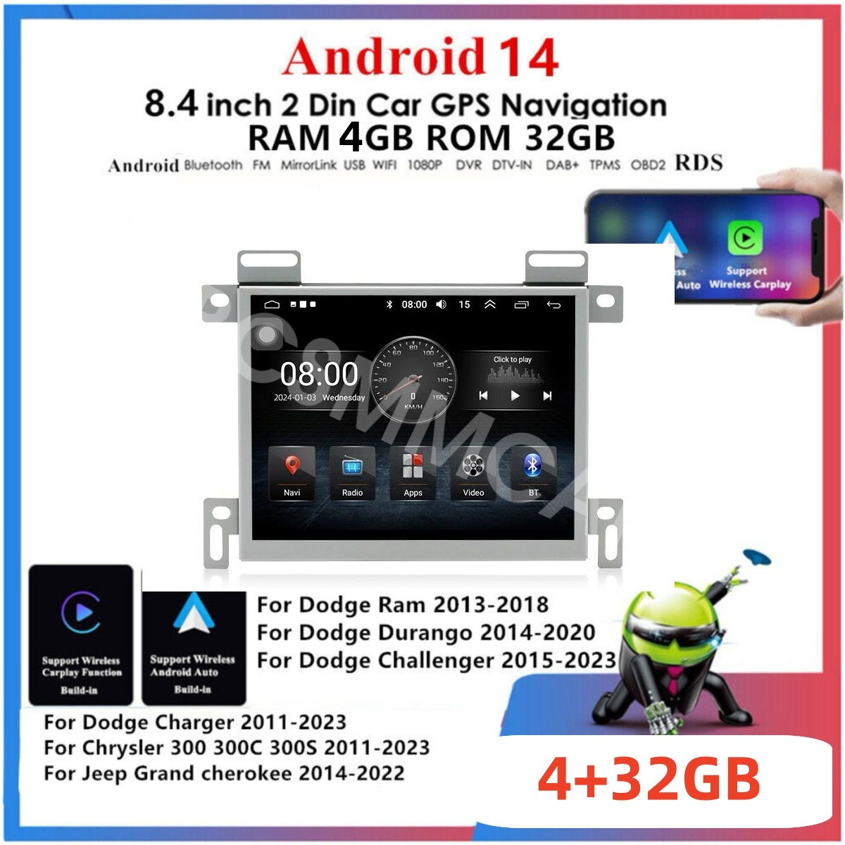 Android 14 Car Multimedia Player Touch Screen Fit For Dodge Challenger 2015-2023