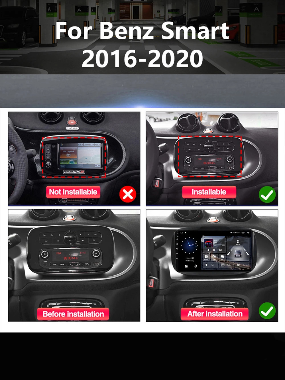 9′ Car Radio For Mercedes Benz Smart Fortwo 2016-2020 Video Stereo Carplay GPS