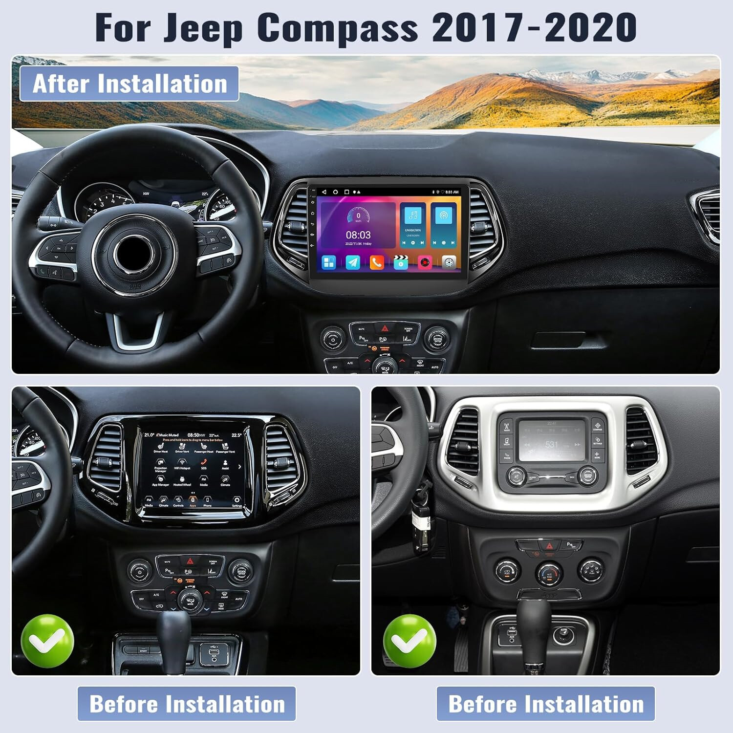 10″ For Jeep Compass 2017-2019 Android 15 Car Stereo Radio CarPlay GPS Navi 32G