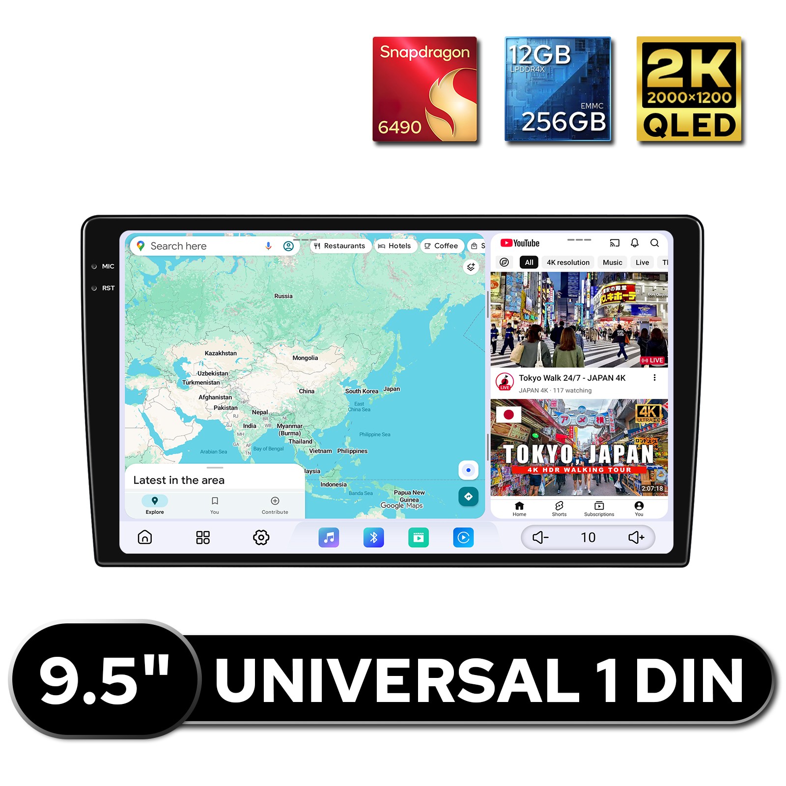 Android 13 Car Stereo 9.5 inch 2K QLED Wireless CarPlay Head Unit 12GB+256GB BT
