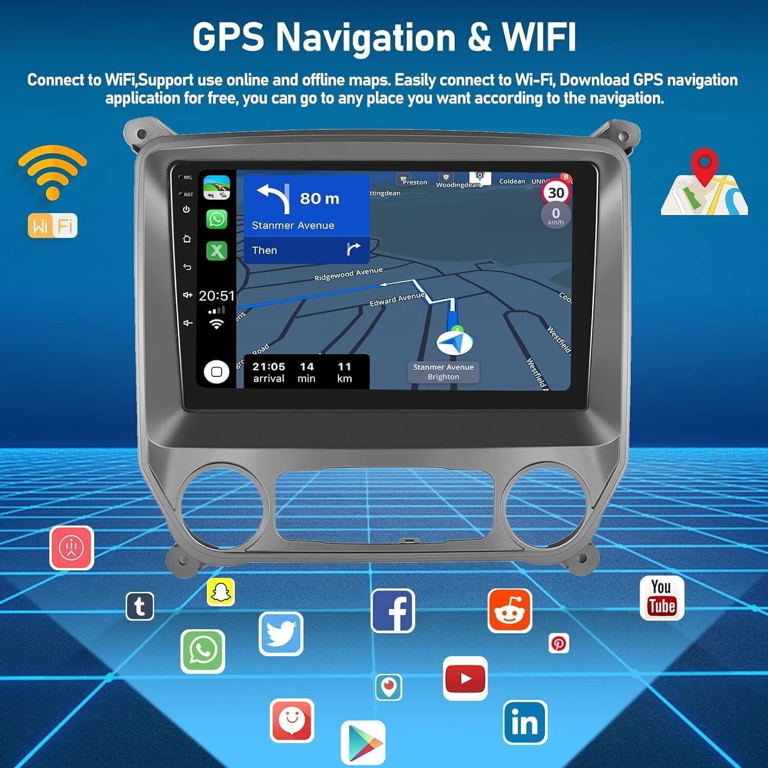 Android 13.0 Navi WIFI CarPlay Radio DSP For 2014-2018 Chevy Chevrolet Silverado