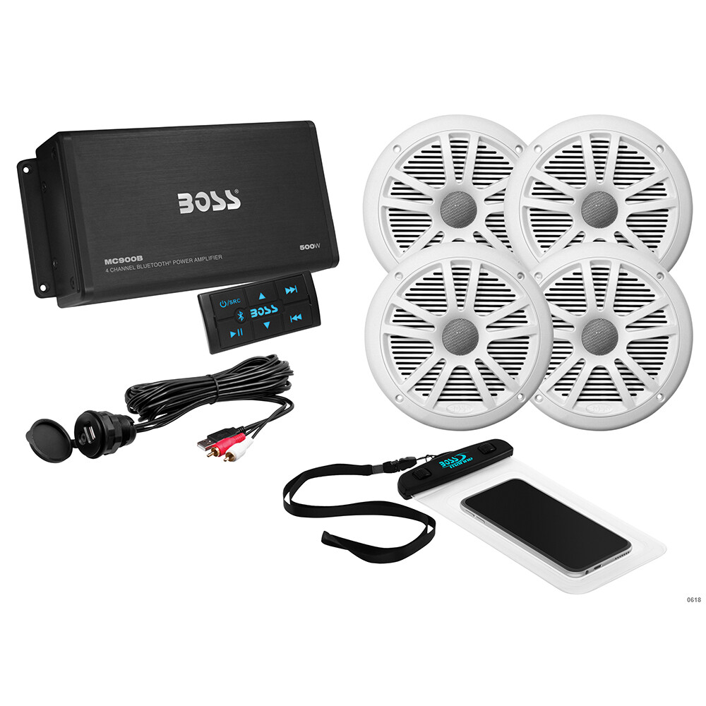Boss Audio ASK904B.64 4 Channel Amplifier & 2 Pairs of 6.5″ Speaker Kit – Wh