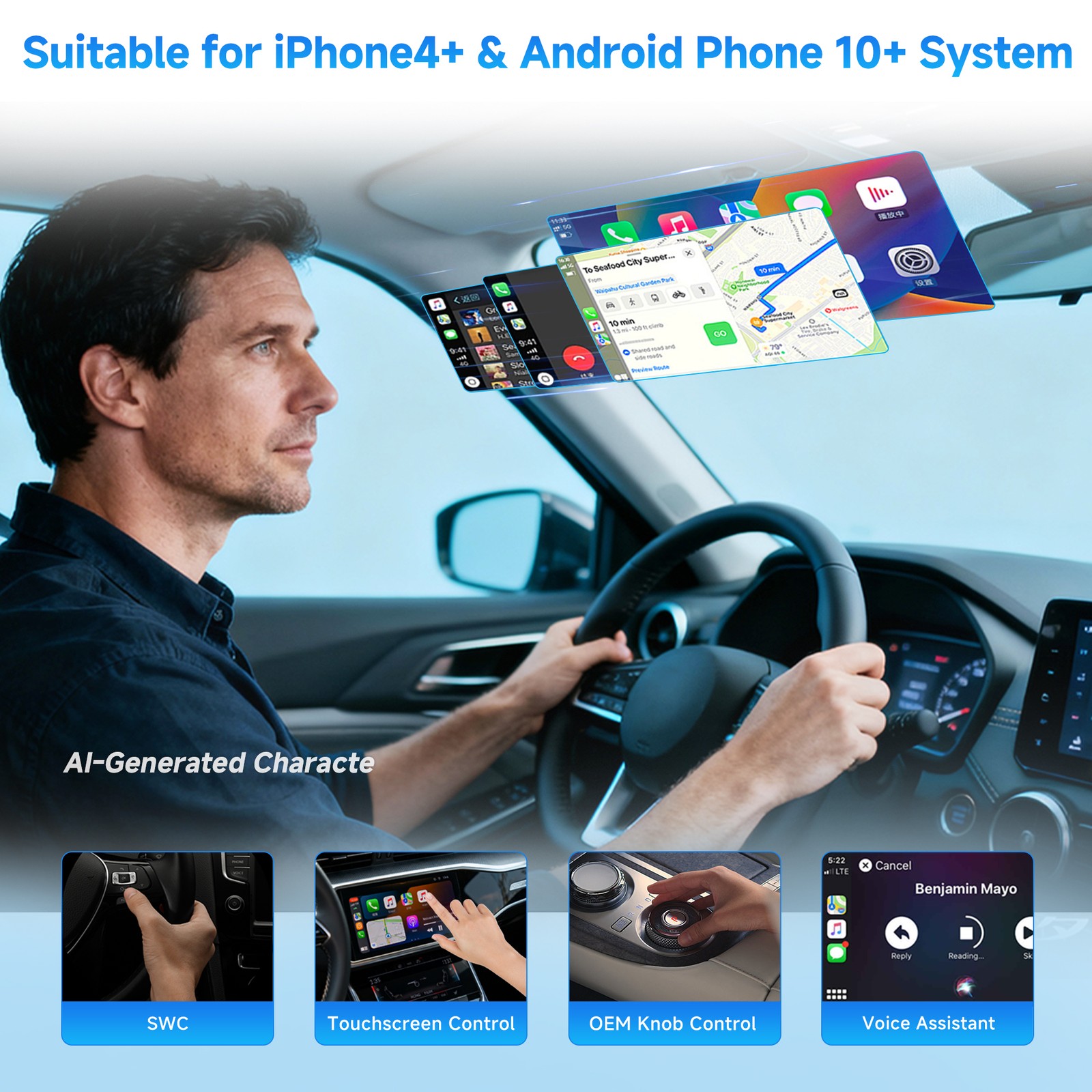4 IN 1 CarPlay Adapter for Apple iPhone/Android Auto/AirPlay/Miracast 2026 NEW
