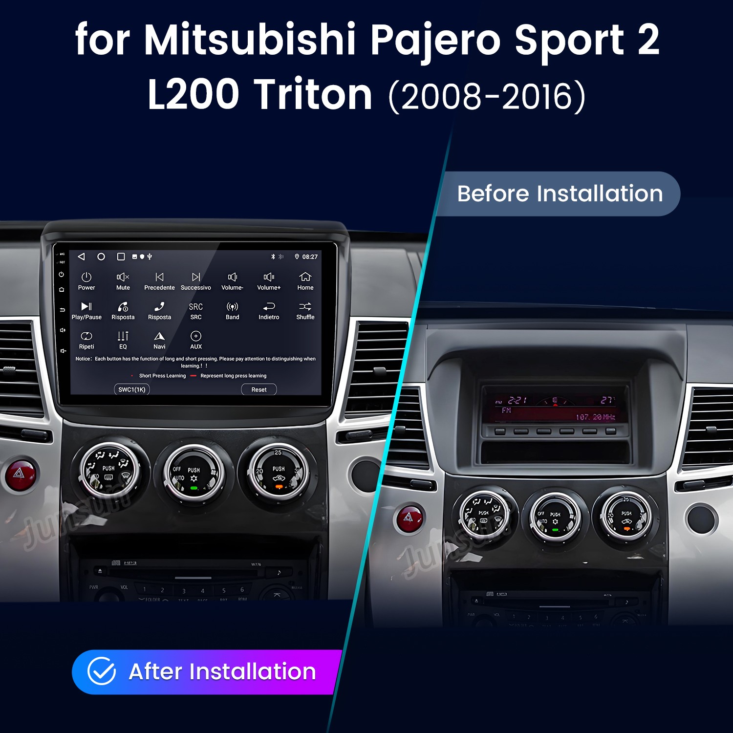 9″For Mitsubishi Pajero Sport 2 L200 Triton 8Core 6+128G Android14 Carplay Radio