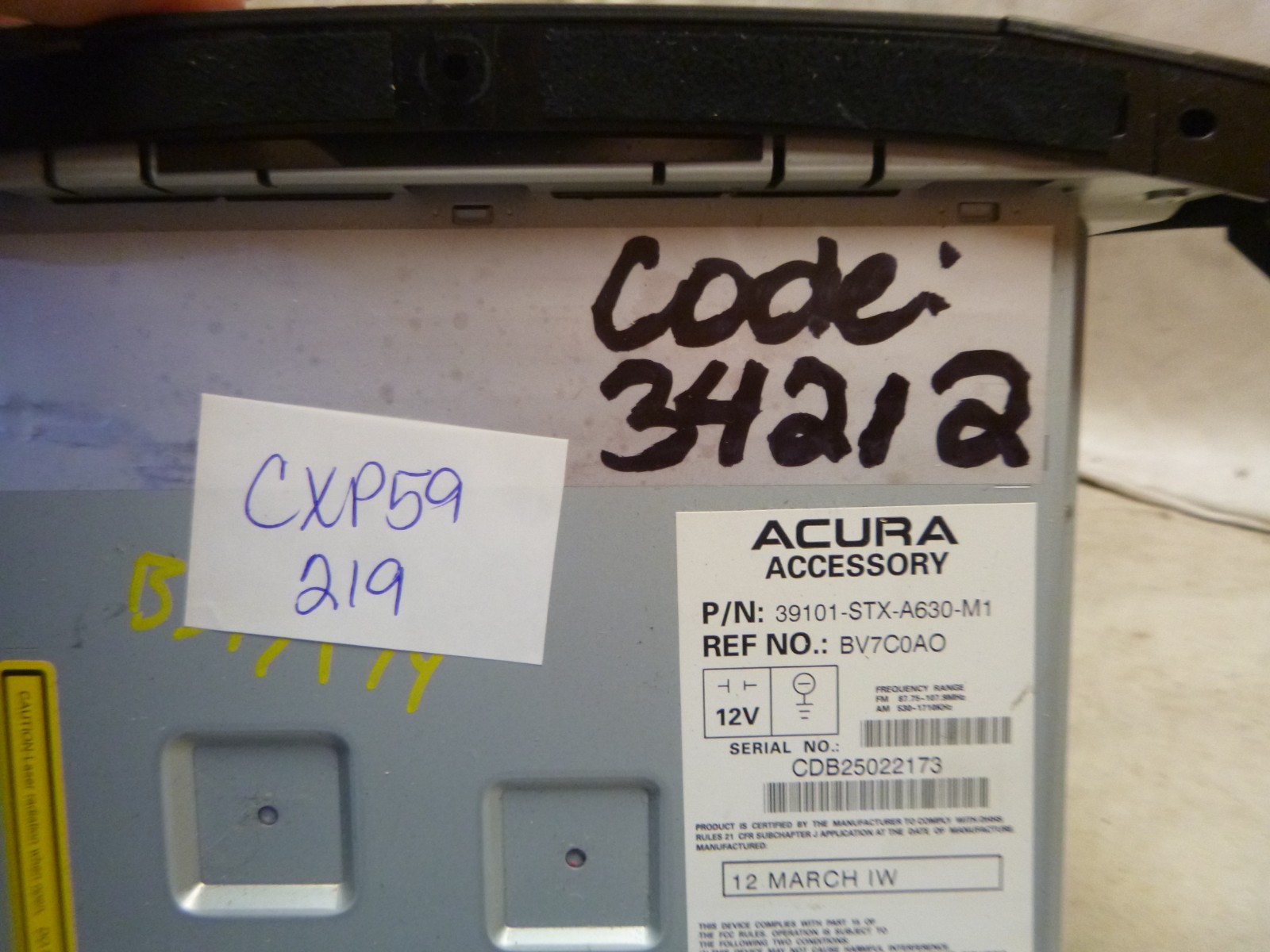 10 11 12 13 Acura MDX Radio Cd Player & Theft Code 39101-STX-A630 CXP59