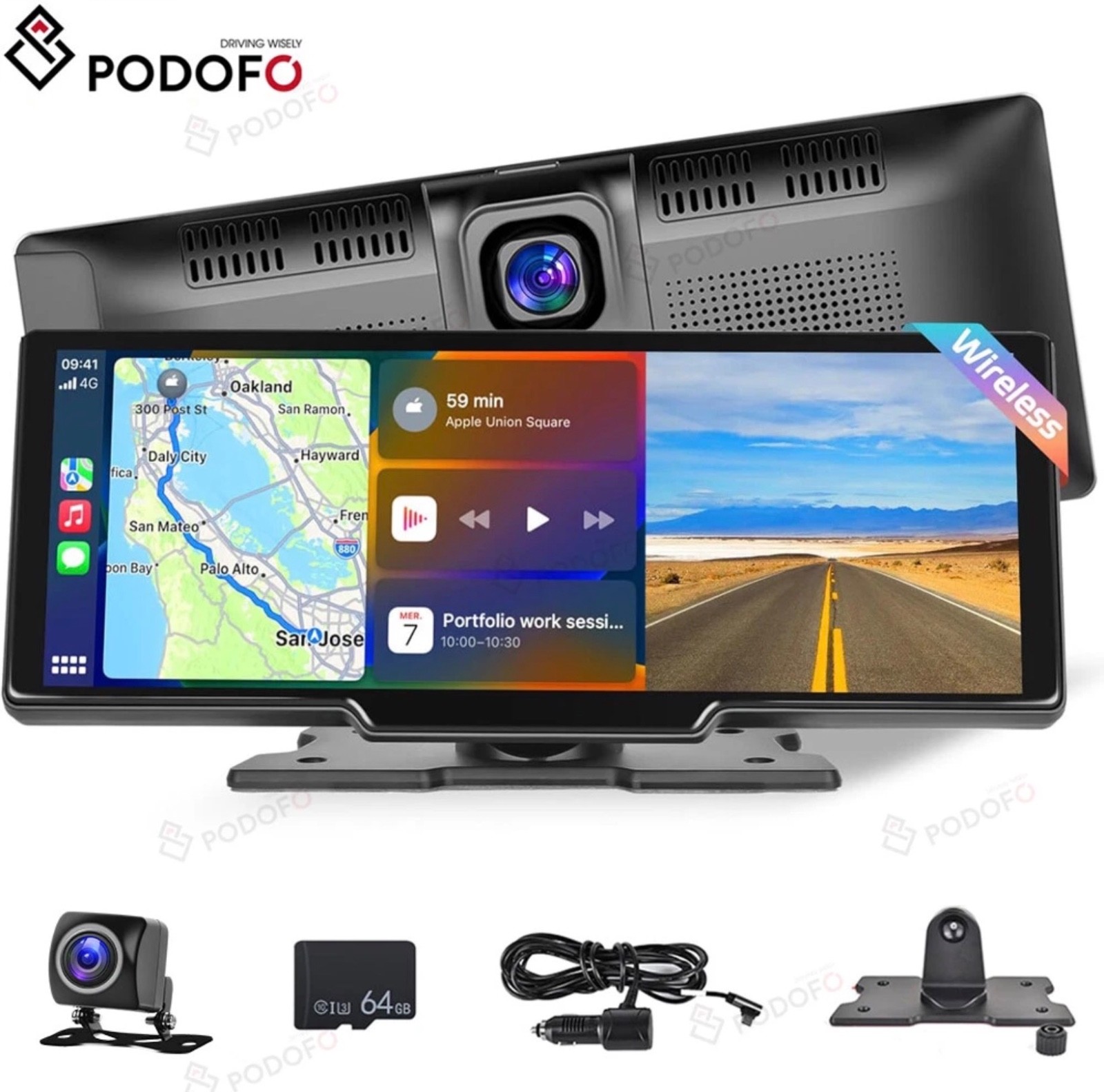 Touch Screen Wireless Apple CarPlay Android Auto DVR Dash Cam And Reverse Camera