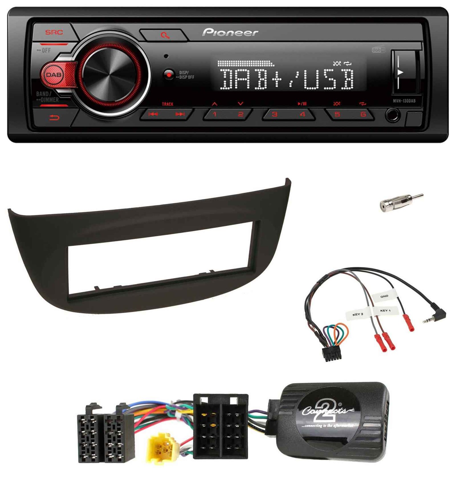 Pioneer MP3 1DIN DAB USB Steering Wheel Car Stereo for Renault Wind N 2007-2009 Black