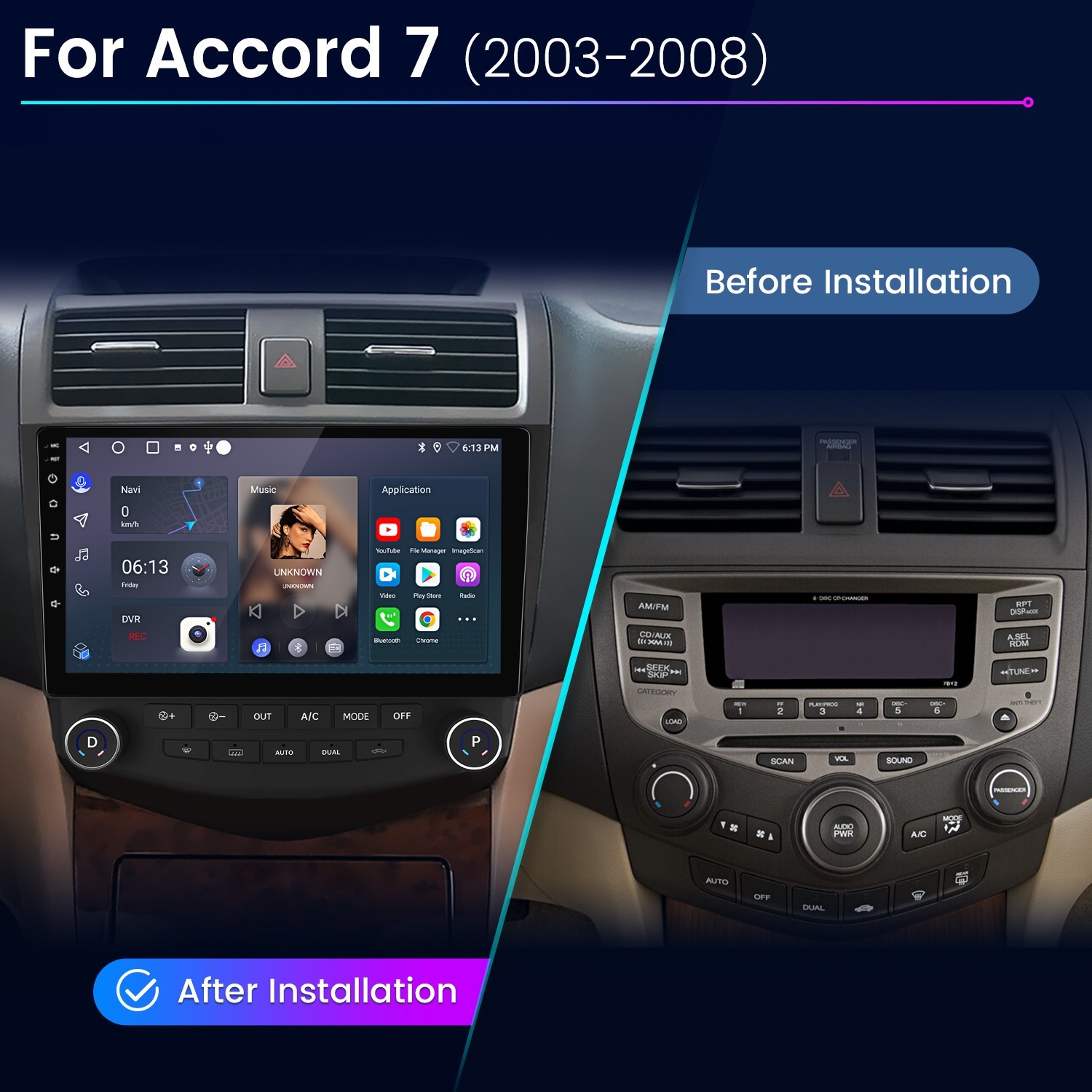 Carplay Car Stereo Radio Android For Honda Accord 2003-2007 GPS WIFI FM RDS 64GB