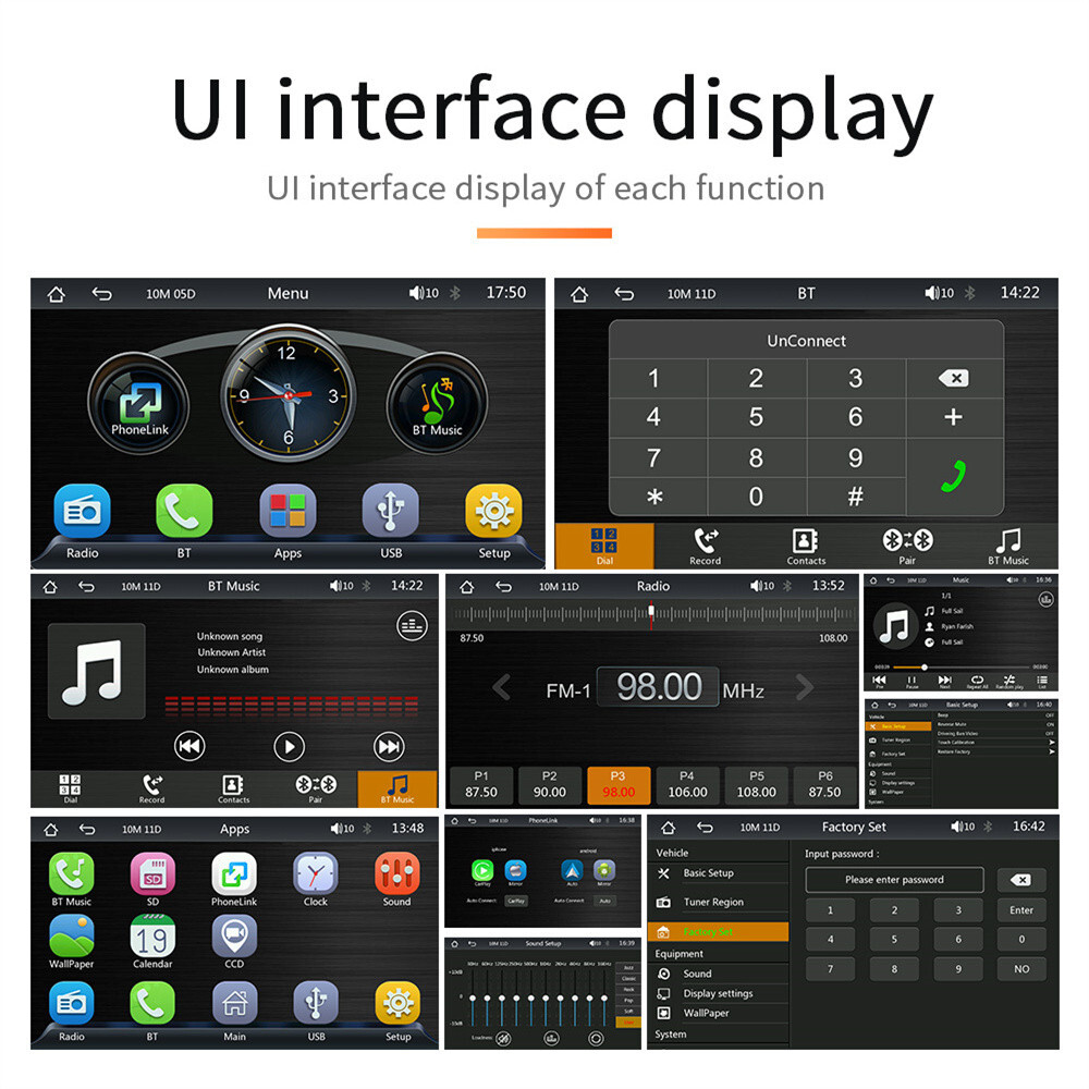 Car Stereo Radio Player Touch Screen For CarPlay Bluetooth Head Unit Mirror Link