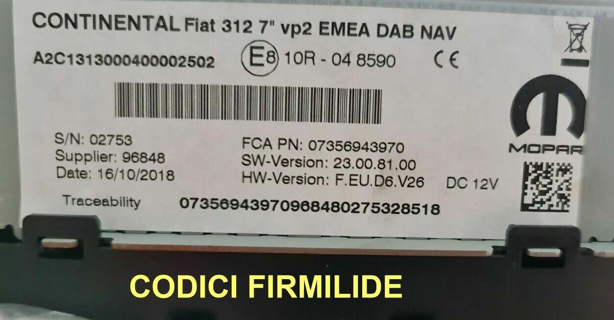 Fiat EMEA CAR RADIO RADIO UNLOCK CODE. IMMEDIATELY THE CODE