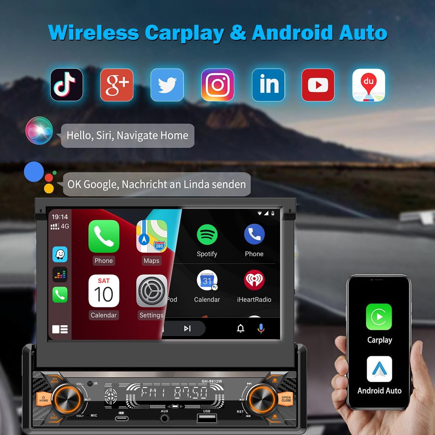 Car Stereo Radio 7″ Fold Out Touch Screen Bluetooth USB AUX MP5 USB Single DIN
