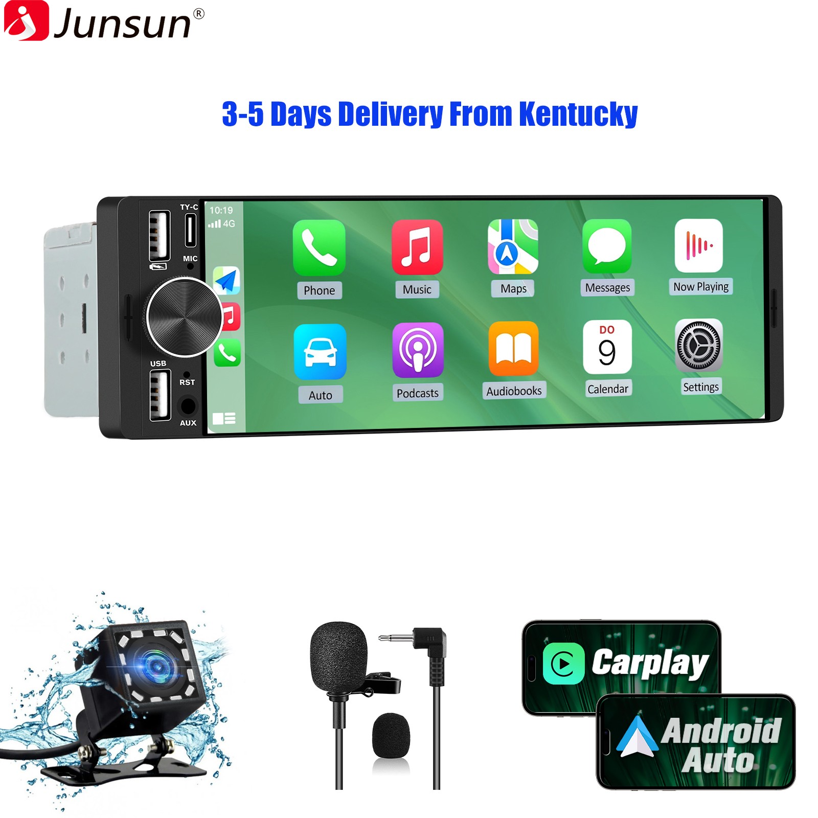 CarPlay Android Auto For Universal Car Stereo Multimedia Player Rear Camera Mic