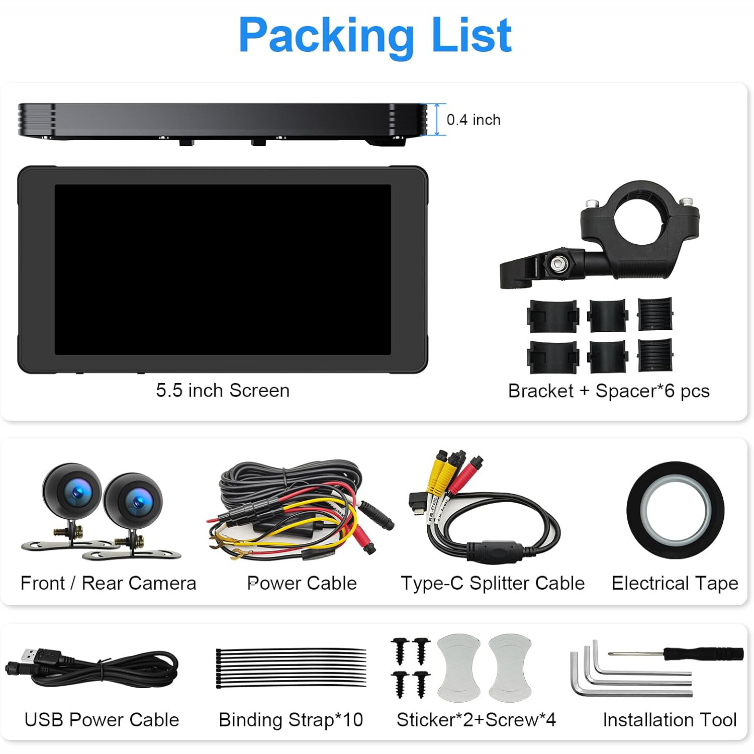 5.5″ Motorcycle Dashboard Touch Screen 1080P HD Motorcycle Camera For Motorbike