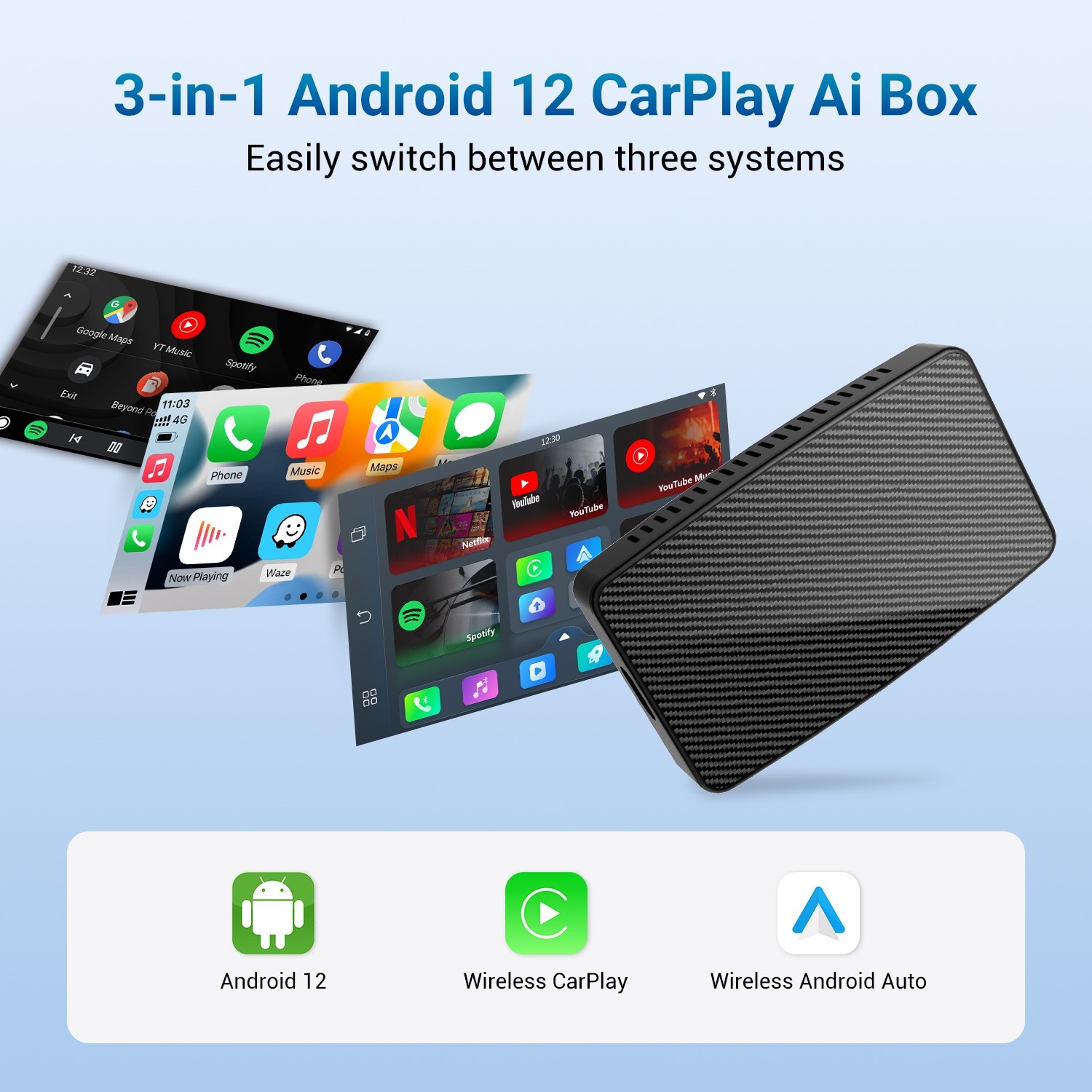 Wireless CarPlay AI Box Android Auto Adapter WIFI Converter with Netflix YouTube