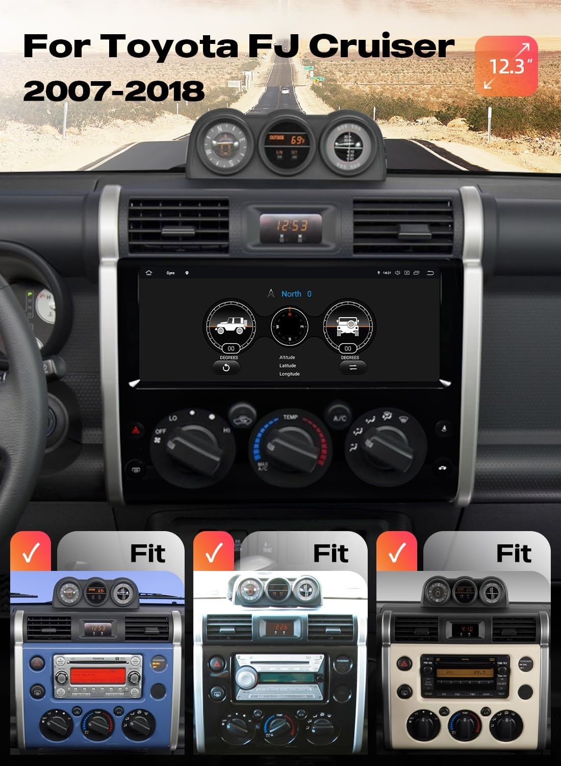 Android 15 GPS Stereo For Toyota FJ Cruiser 2007-2014 Carplay Car Radio 12.3inch