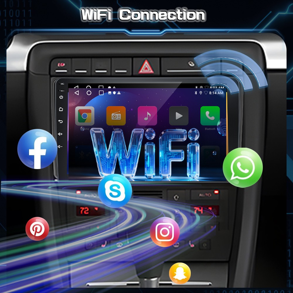 9″ Android 15 Apple Carplay Car Stereo Radio GPS Wifi Navi For Audi A4 2002-2008
