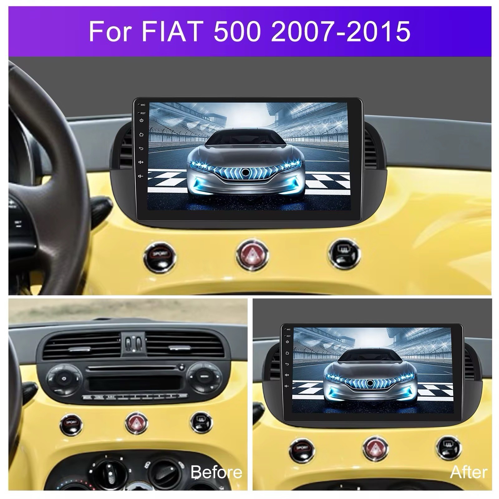 9” Android 15 Carplay Car Stereo For Fiat 500 2007-15 GPS Navi BT RDS USB 4+64GB