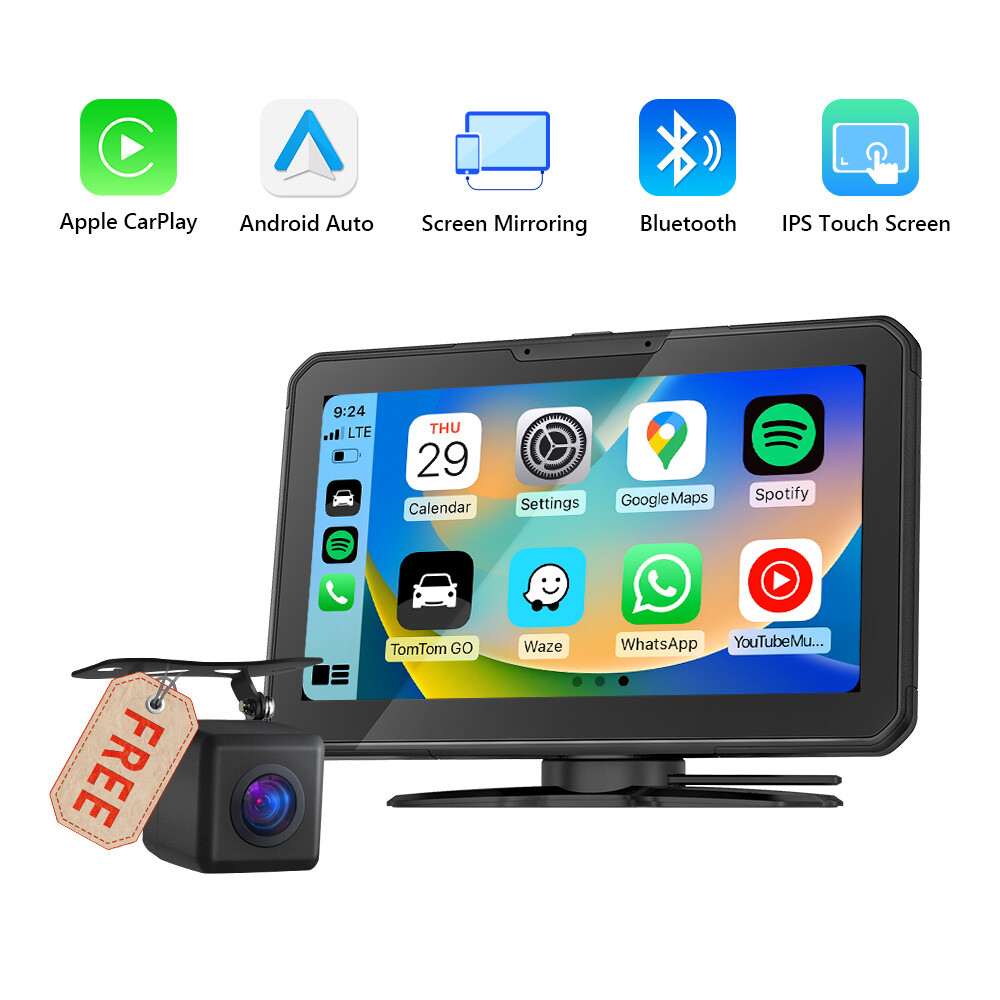 Portable 7″ IPS Touch Screen Android Auto Apple CarPlay Car Stereo Radio USB SD