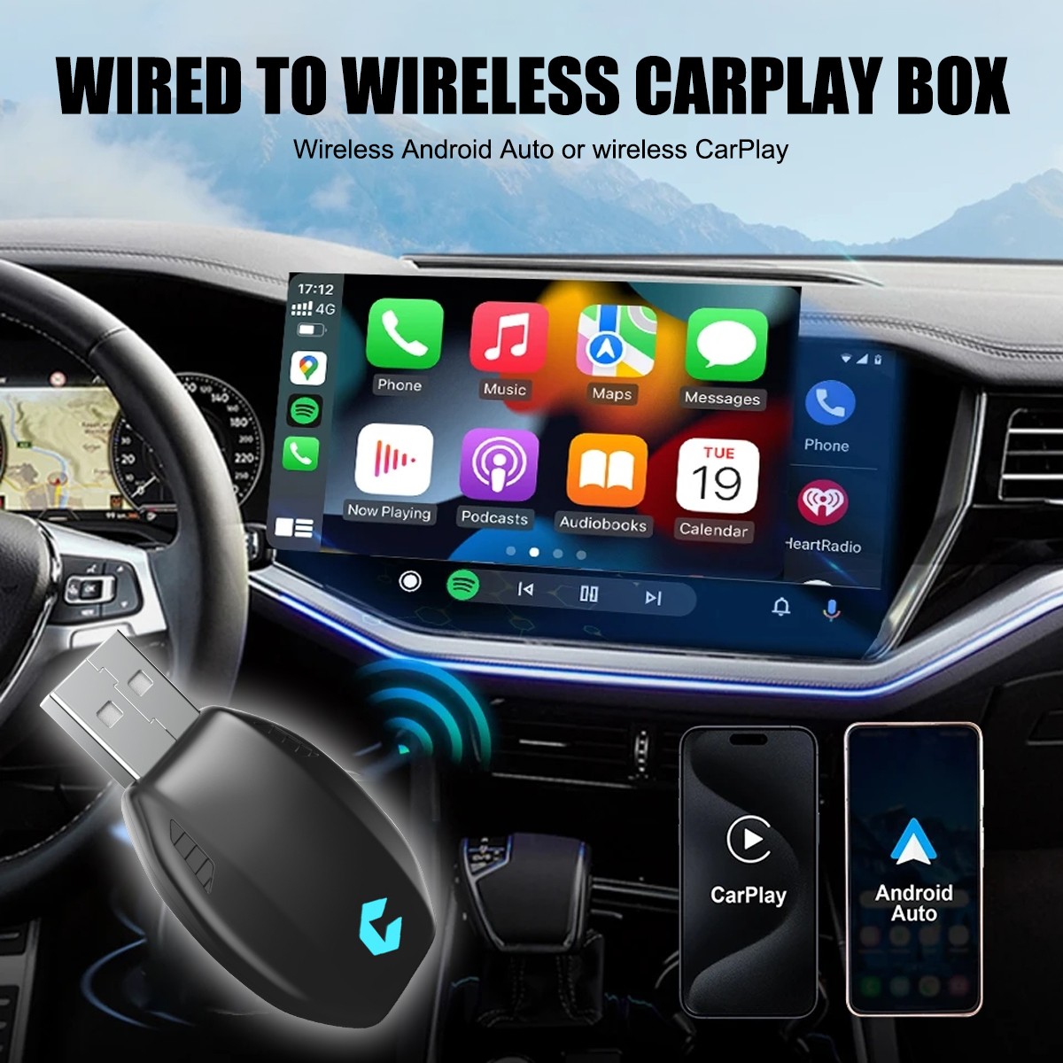 2-in-1 Wireless Android Auto Adapter Carplay Adapter USB Car Dongle Connect Box