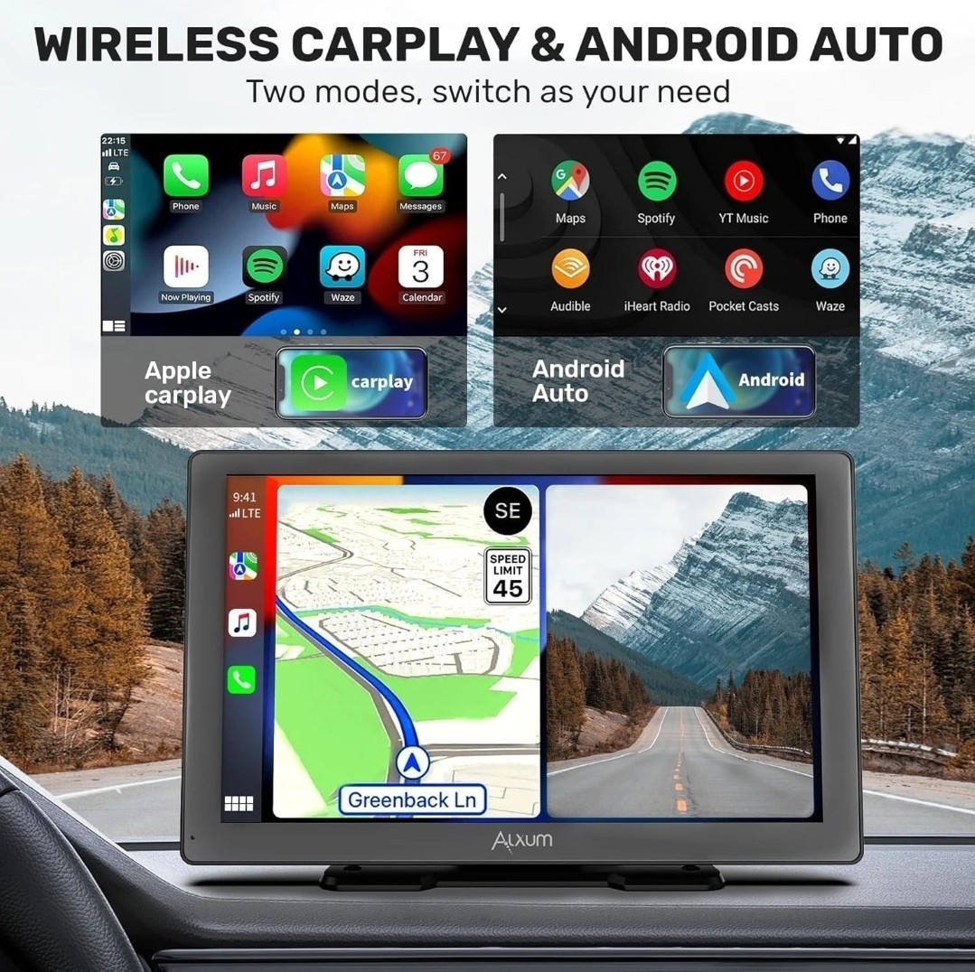 Alxum Wireless CarPlay Display Android Auto 9 inch HD Backup Camera SK6901 NEW