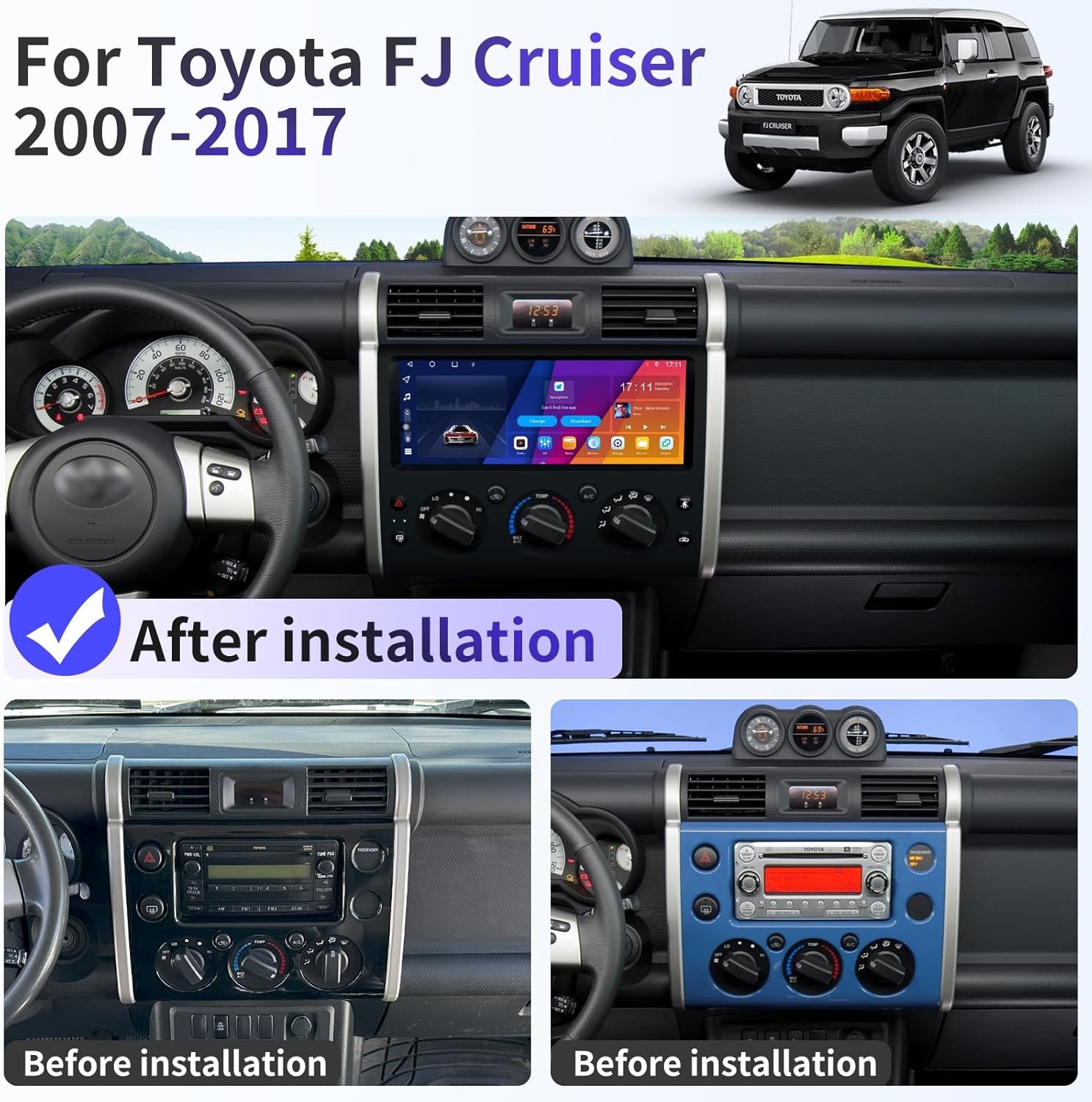 Android 15 GPS Stereo For Toyota FJ Cruiser 2007-2014 Carplay Car Radio 12.3inch