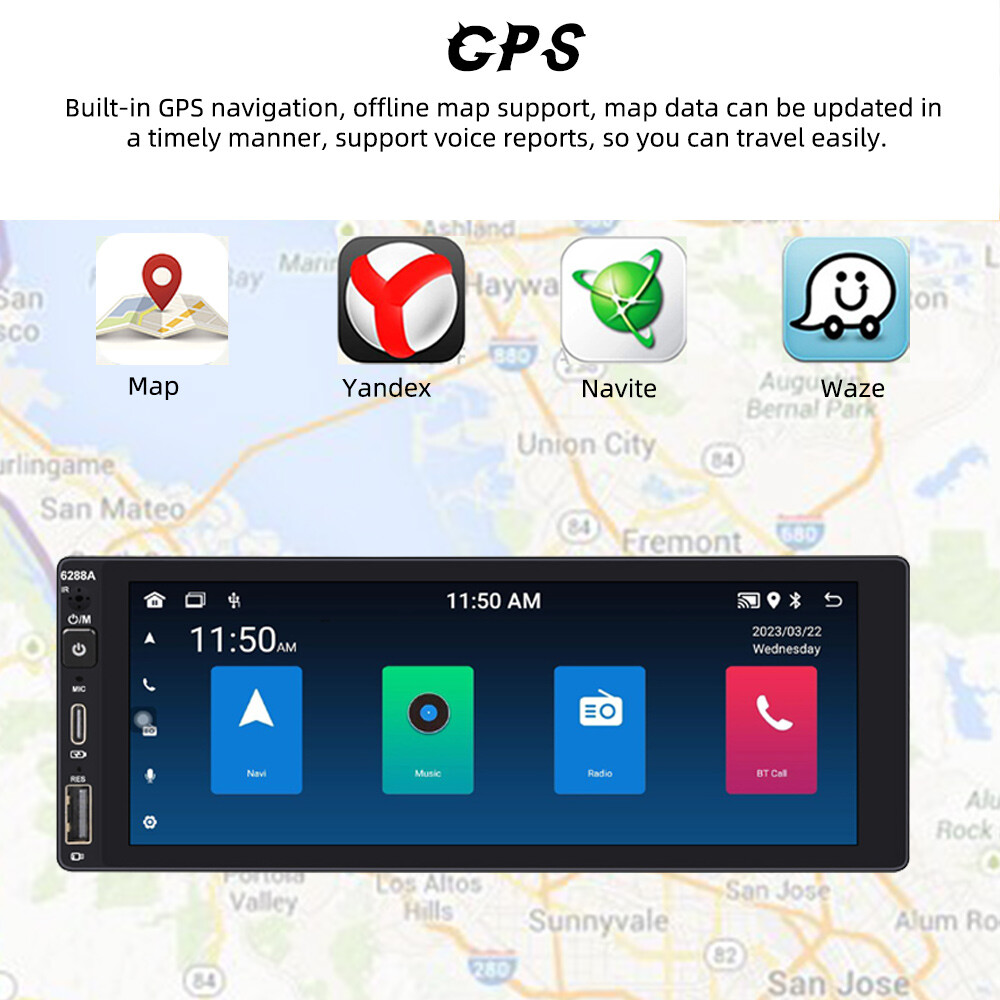 For Wireless Apple Carplay Android Auto 1 Din 6.9″ Car Radio Stereo GPS WIFI FM
