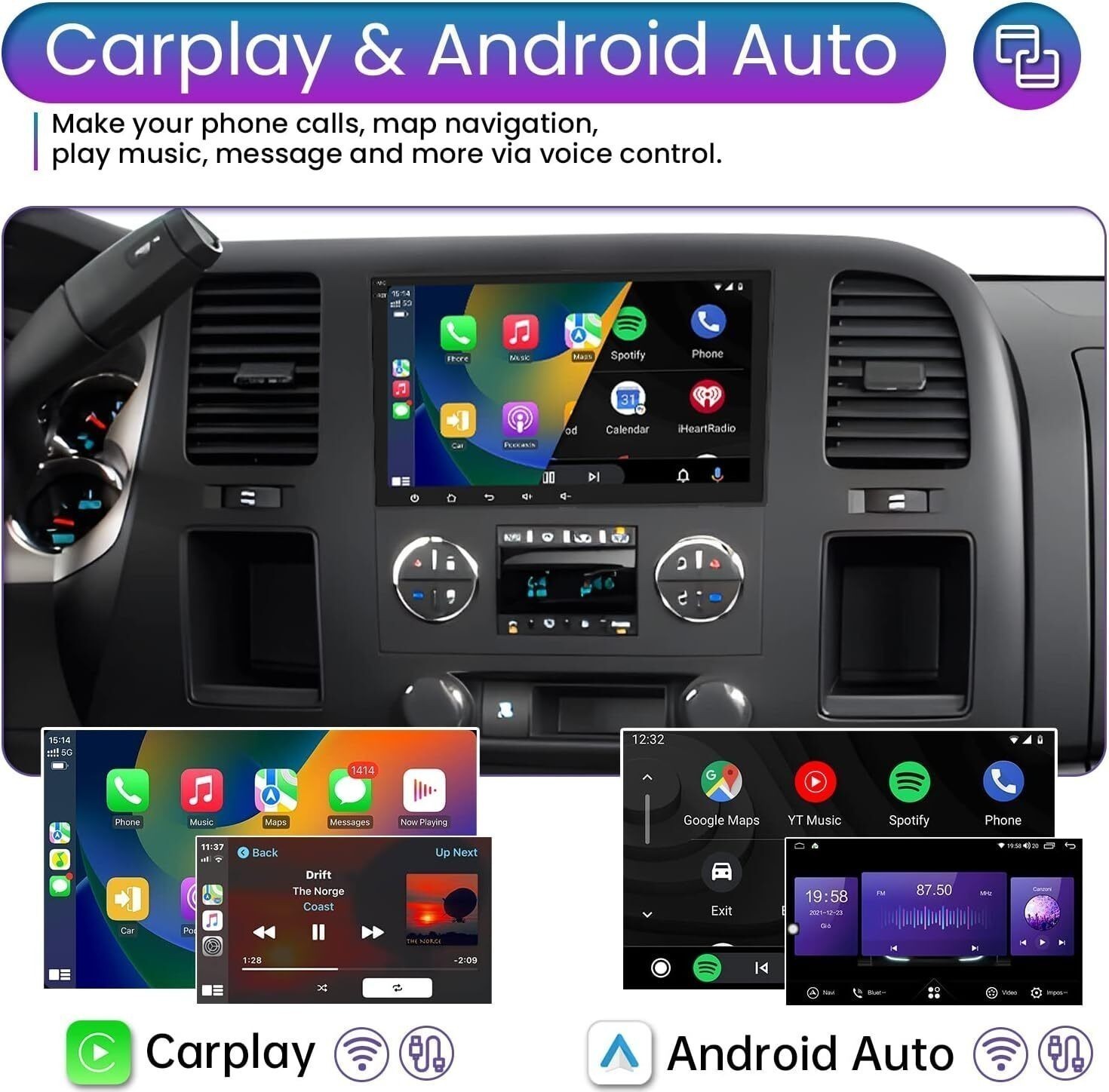 Car Radio Stereo Carplay For 2009-2012 Silverado GMC 4+64G 8in WiFi Mirror Link