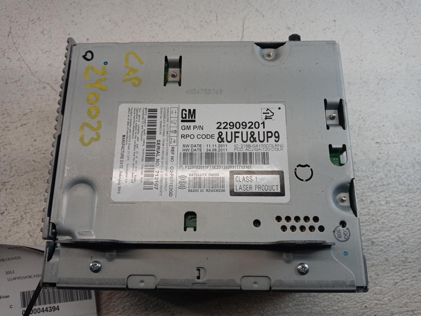 12 Buick Verano Audio Equipment Radio Receiver Opt UFU **May Need Programming**