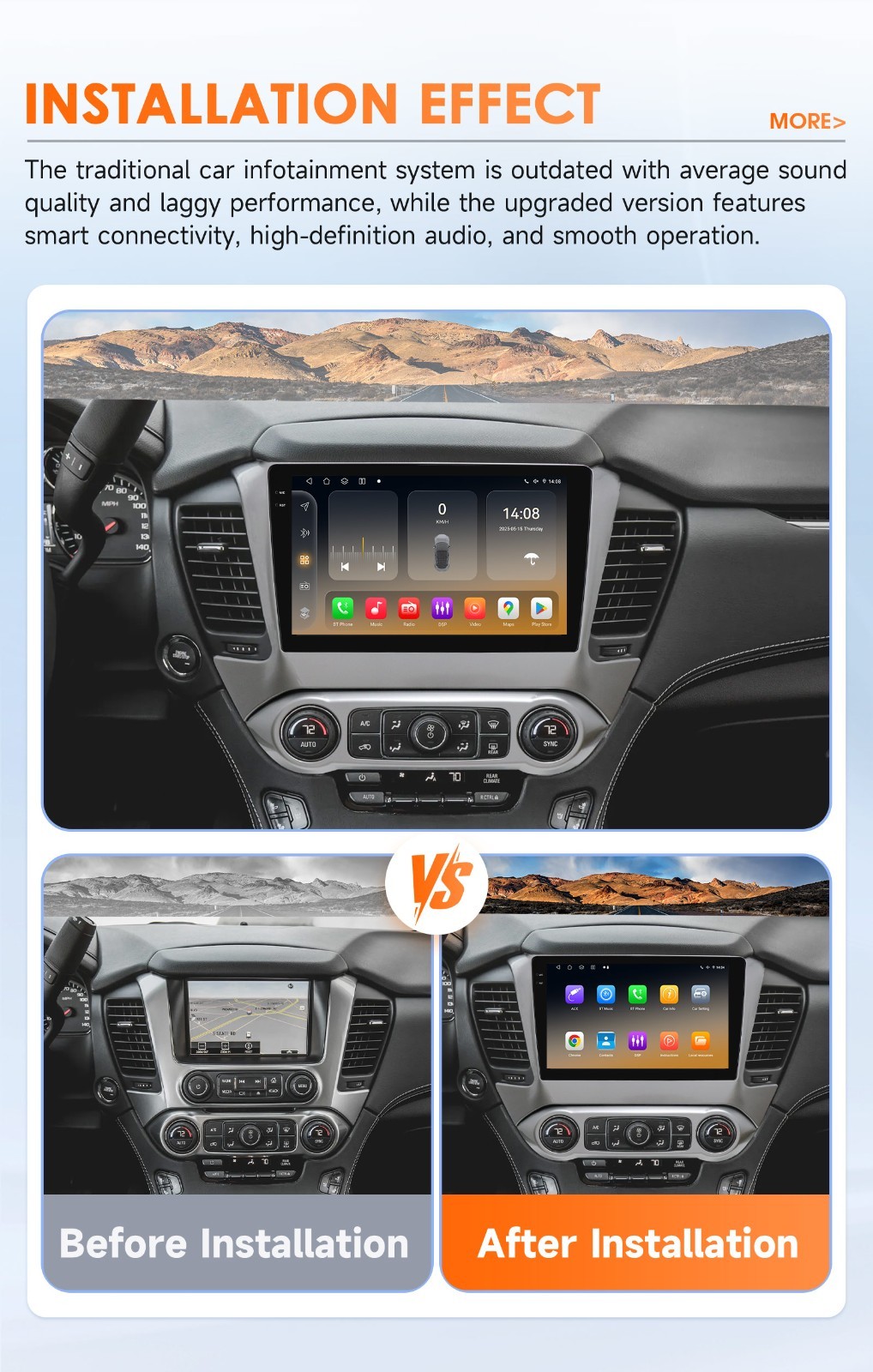 Car Stereo Radio 8Core For GMC Chevrolet Tahoe 15-19 Carplay Android 14 WiFi GPS