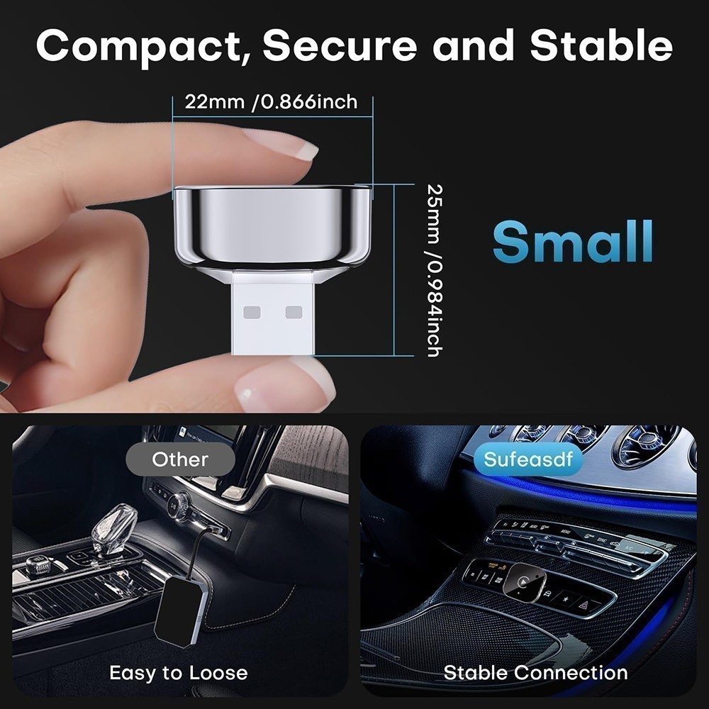 Wireless CarPlay Adapter for Apple iPhone & Android Auto USB Adapter Plug & Play