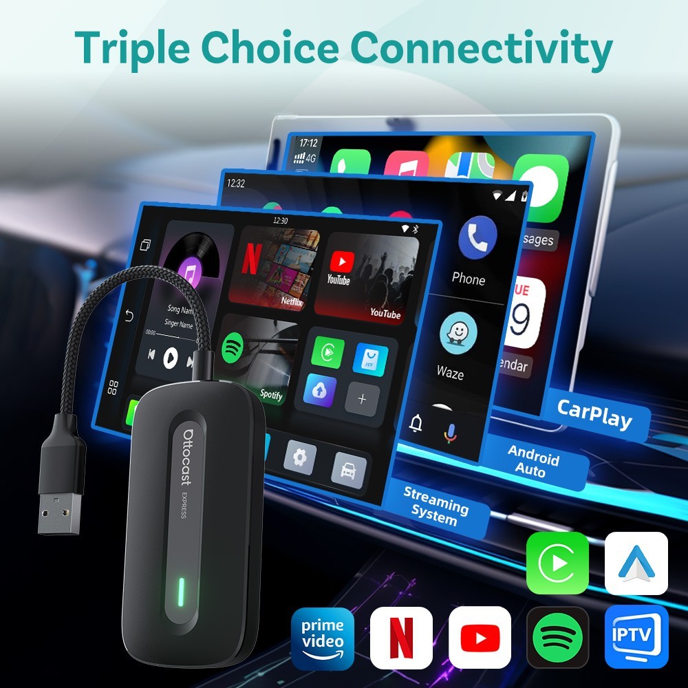 Ottocast Express Multimedia Aibox Wireless CarPlay Adapter Android Auto WIFI 5G
