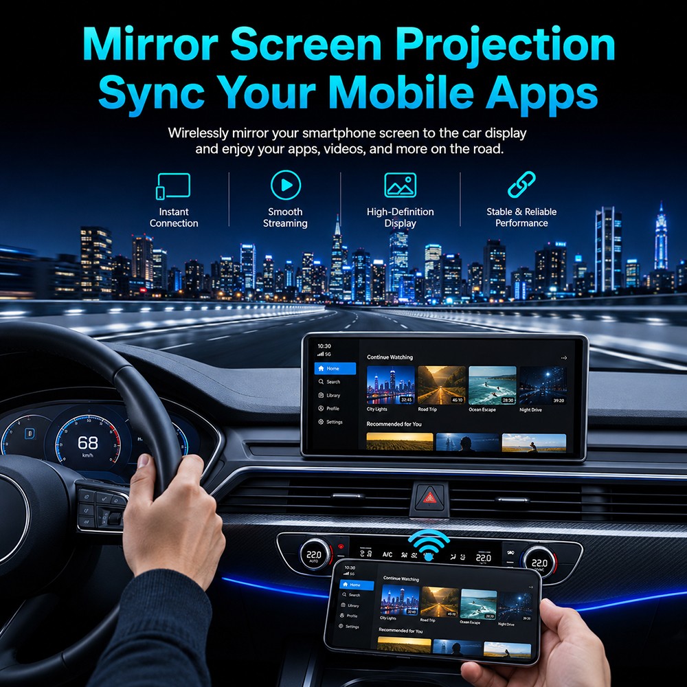 4-in-1 Screen Mirroring Wireless CarPlay Adapter Android Auto AirPlay USB Dongle