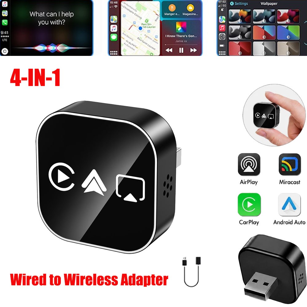 1/2X 4IN1 Wired to Wireless CarPlay Adapter for Apple iPhone Auto Mirror Link