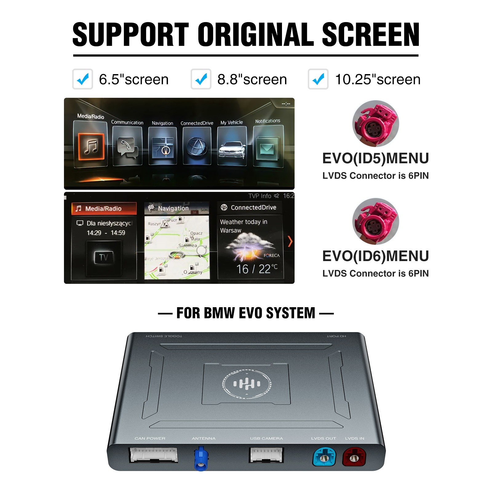 Wireless CarPlay & Android Auto Decoder Box AI Box Multimedia Player For BMW EVO