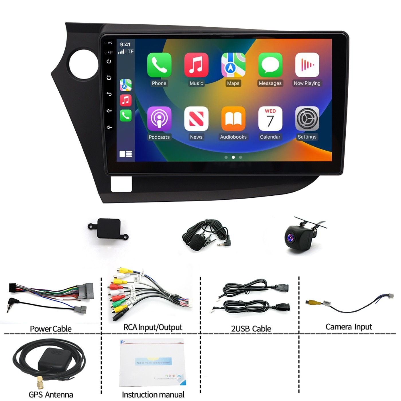 4+64G Android 15 CarPlay Stereo Radio GPS Sat Nav 9″ For Honda Insight 2009-2014