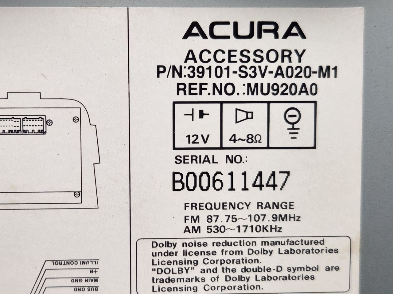 2001 2002 2003 2004, Acura MDX, Audio Equipment Radio Receiver, 39100S3VA02, OEM