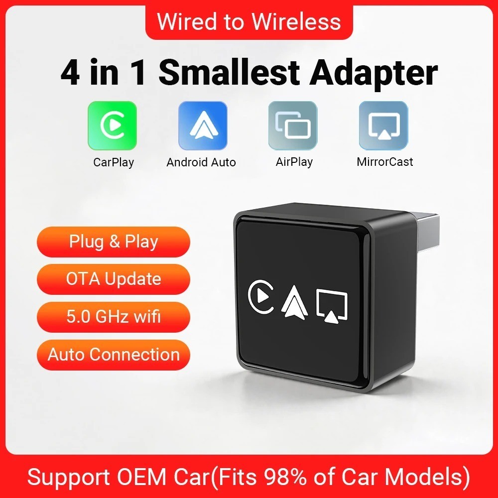 Wireless CarPlay Adapter for Apple iPhone & Android Auto USB Adapter Plug & Play