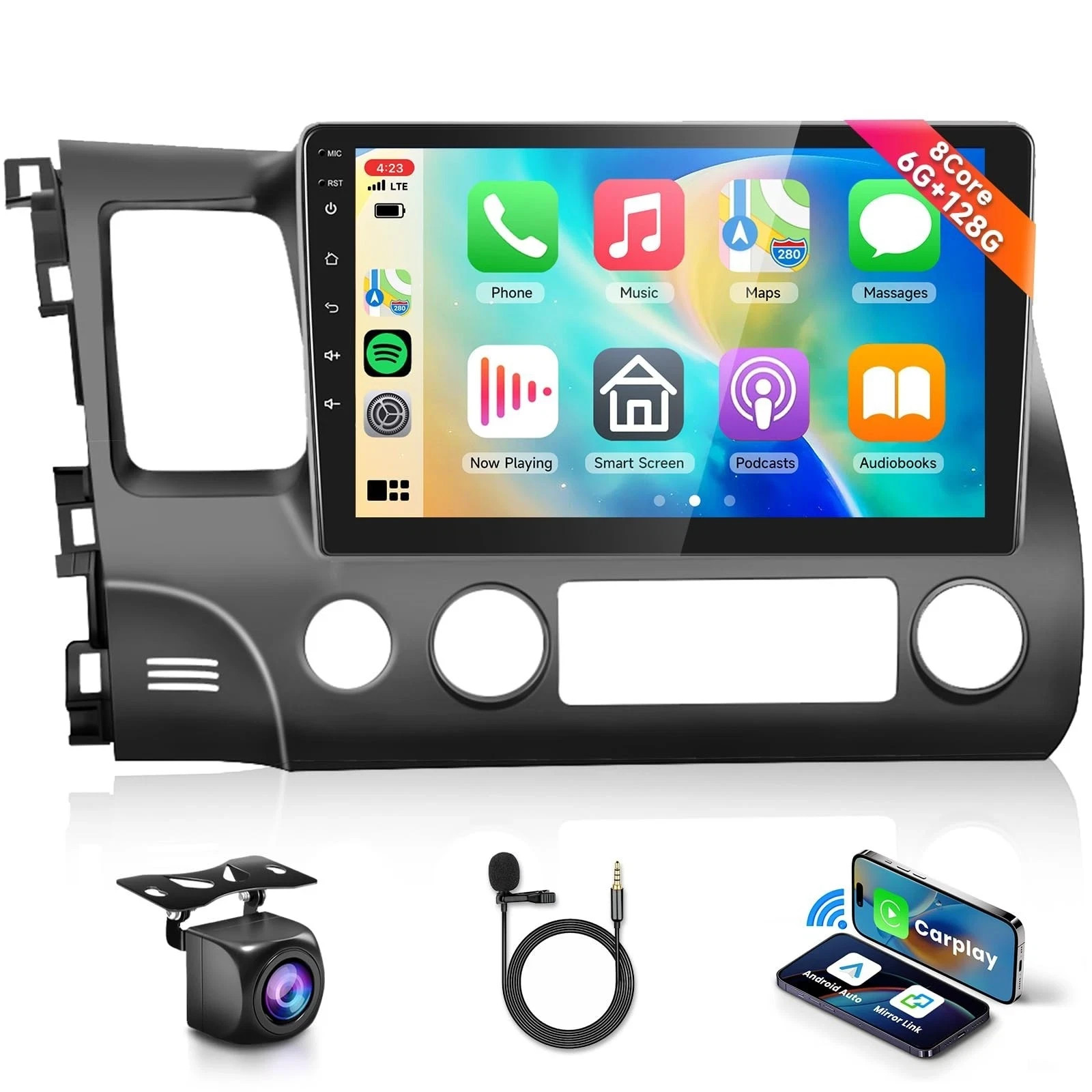 Podofo 8 CORE 6G+128G Car Stereo Radio for Honda Civic