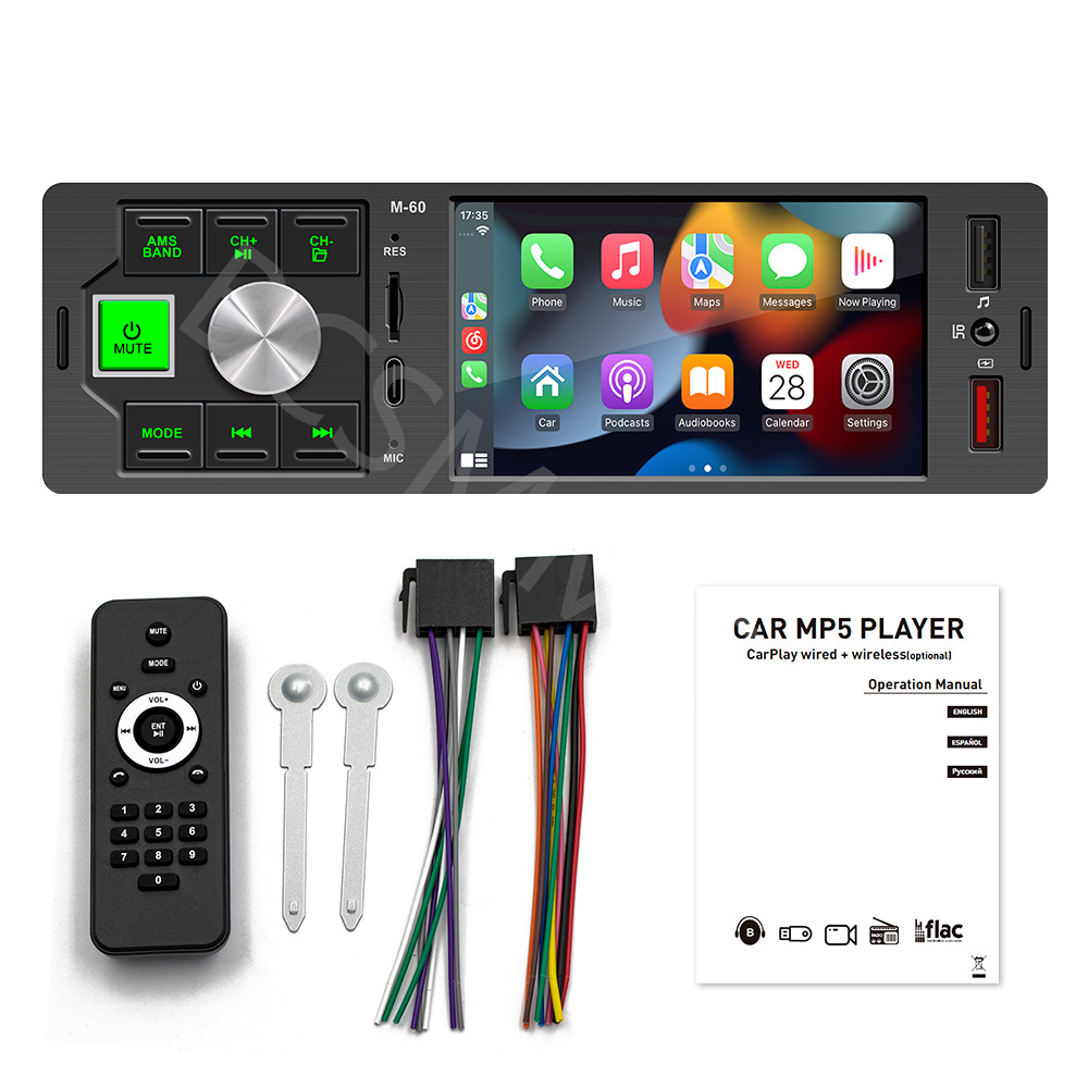 4.1in Car Radio Stereo Video Player 1 Din For CarPlay Android Auto TF/AUX/USB/FM