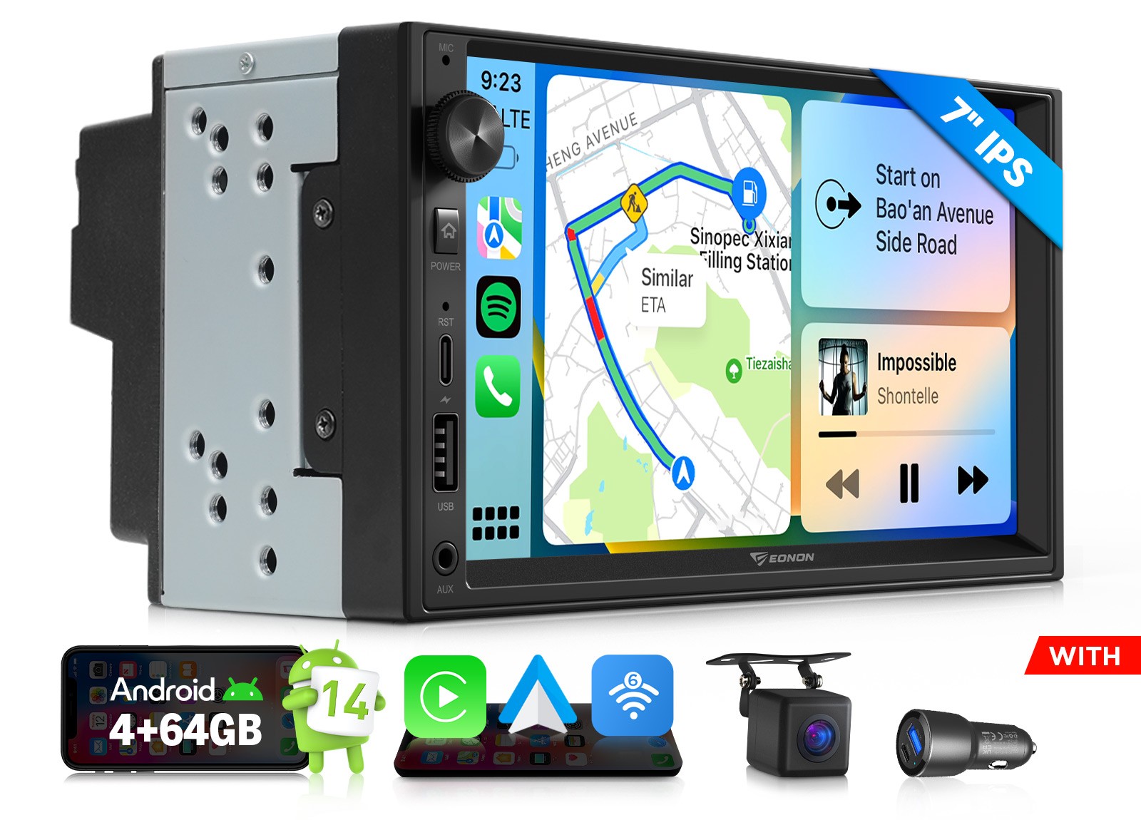 7 Inch Car Radio Android 14 4+64 Wireless CarPlay DSP Bluetooth 2DIN IPS Display